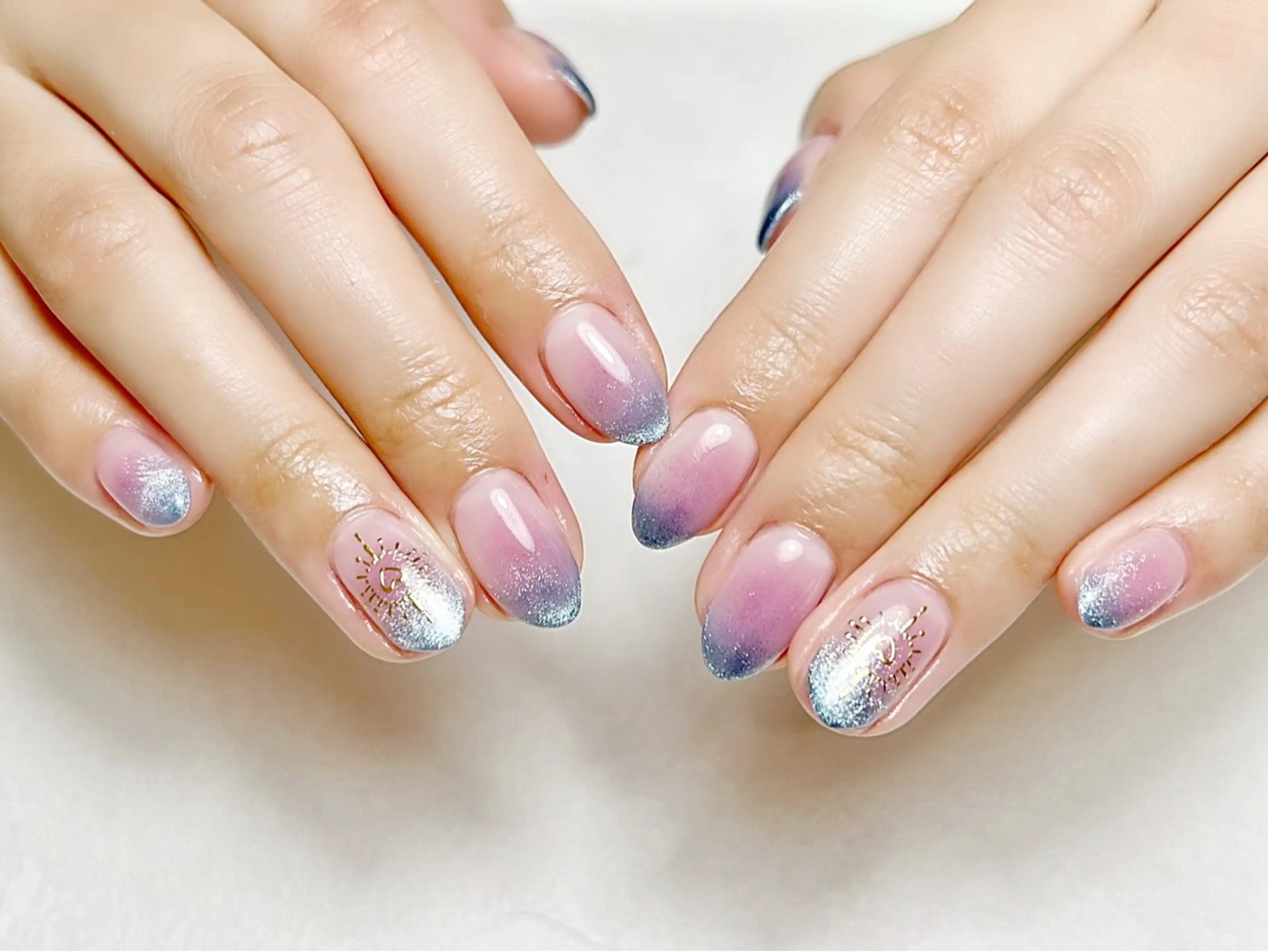 ネイル ブルー チークネイル マグネットネイル ピンク rouse nail RISATOのネイルデザイン