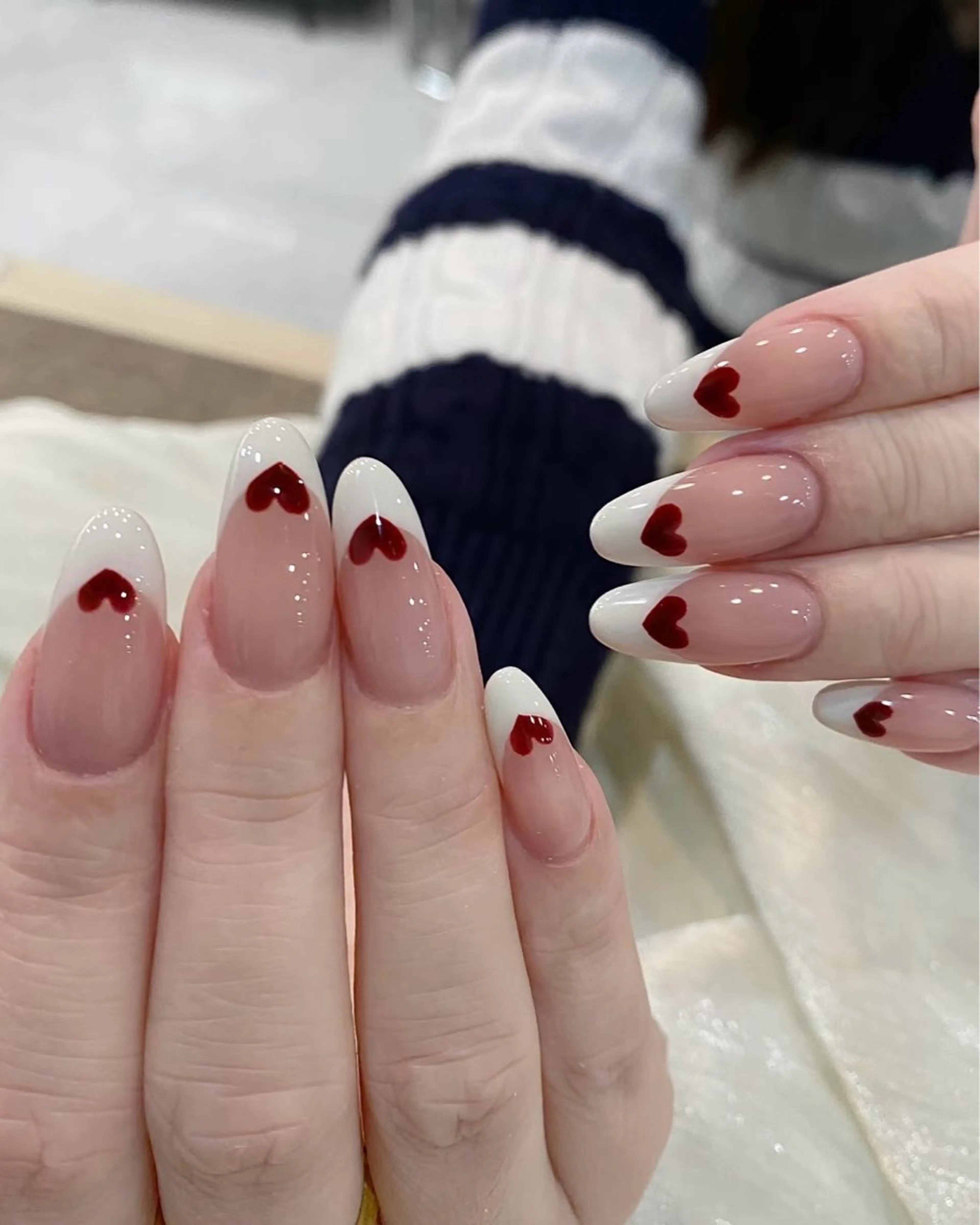 ネイル チークネイル フレンチネイル ハート キラキラネイル 韓国ネイル ハンドネイル Speraネイル 大宮店🎀のネイルデザイン