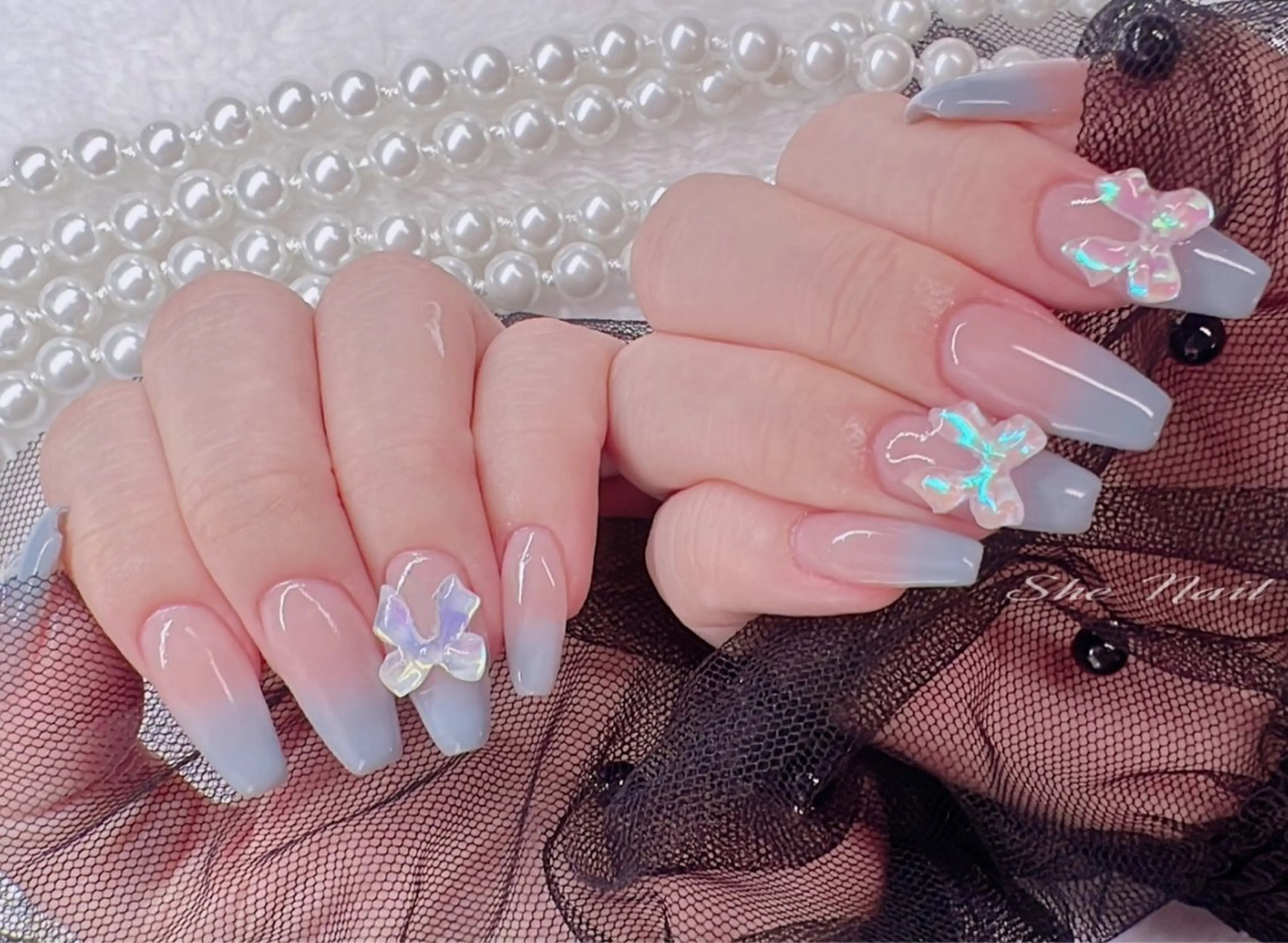 ネイル チークネイル 長さ出し フレンチネイル グラデーション ハート ハンドネイル She   Nail所属・ISA_ BELLAのネイルデザイン