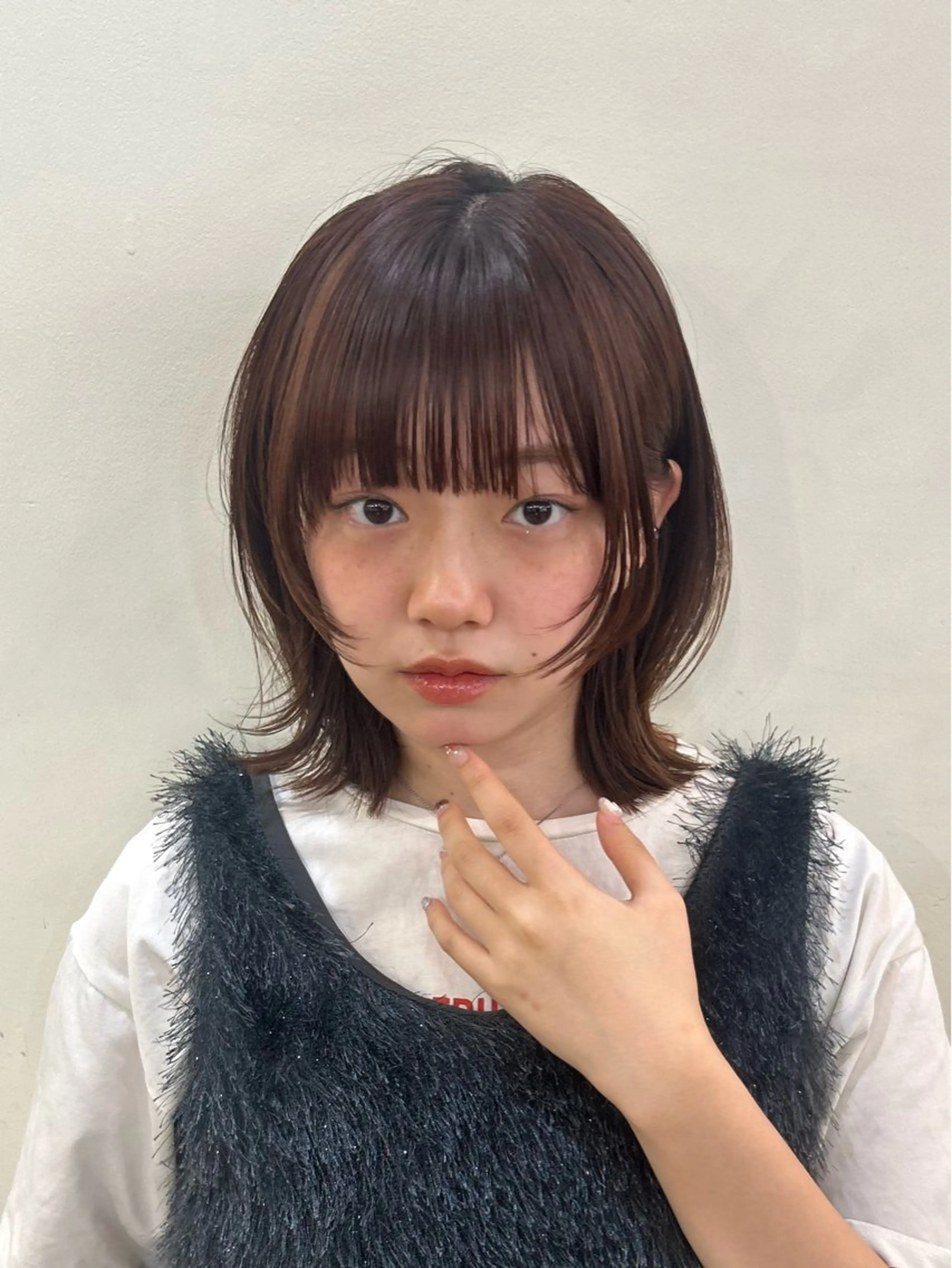 ミディアム カラー レイヤー/ボブ/透明 感カラー/佐藤奈由のヘアスタイル