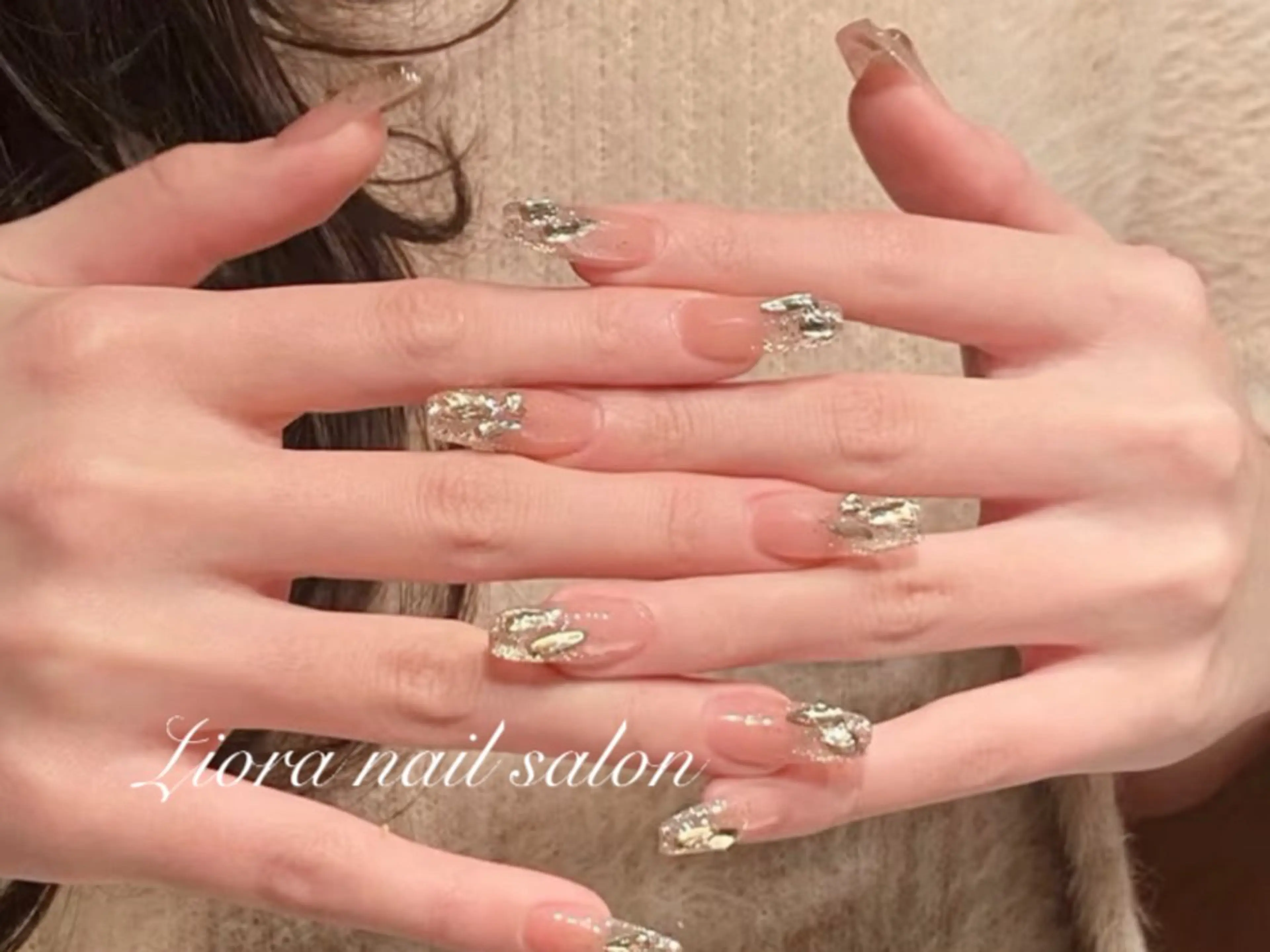 ネイル フレンチネイル ジェルネイル ガーリー グラデーション キラキラネイル ハンドネイル Liora nail 1のネイルデザイン