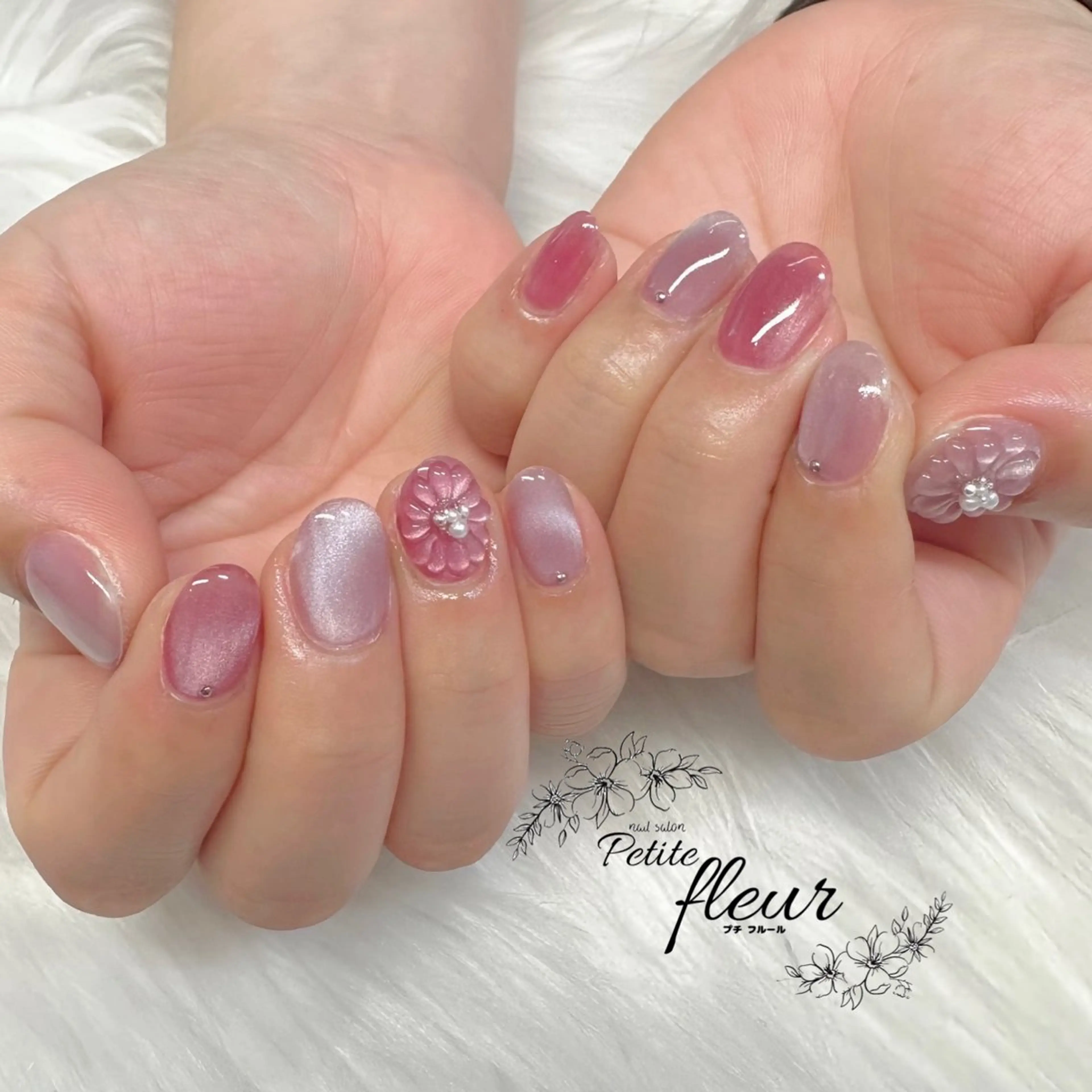 ネイル フラワーネイル マグネットネイル ぷっくりネイル ハンドネイル ❁⃘*。Petite fleur❁⃘*りさのネイルデザイン