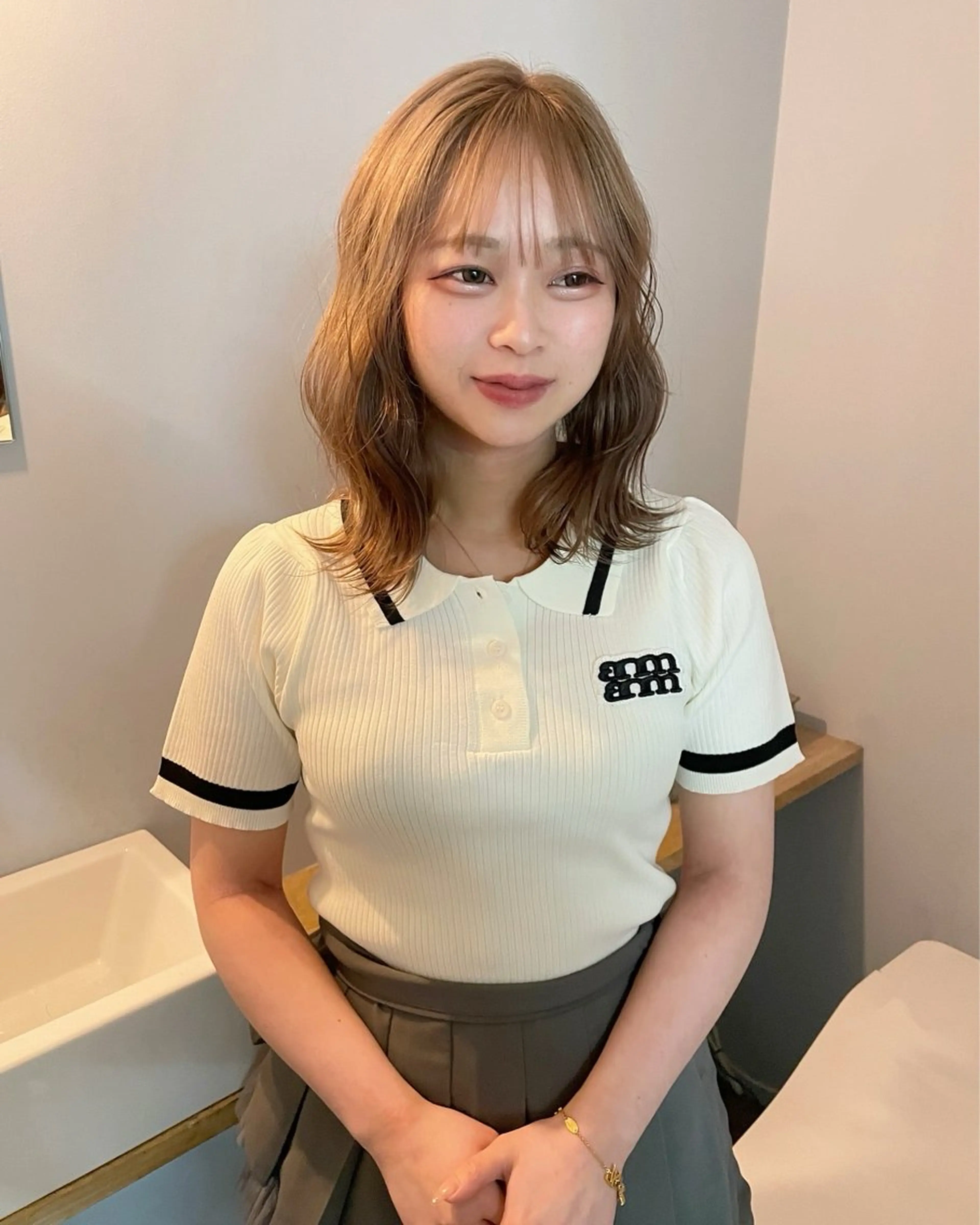 ミディアム カラー ヘアカラー カットモデル/ ハイトーン/ゆうあのヘアスタイル