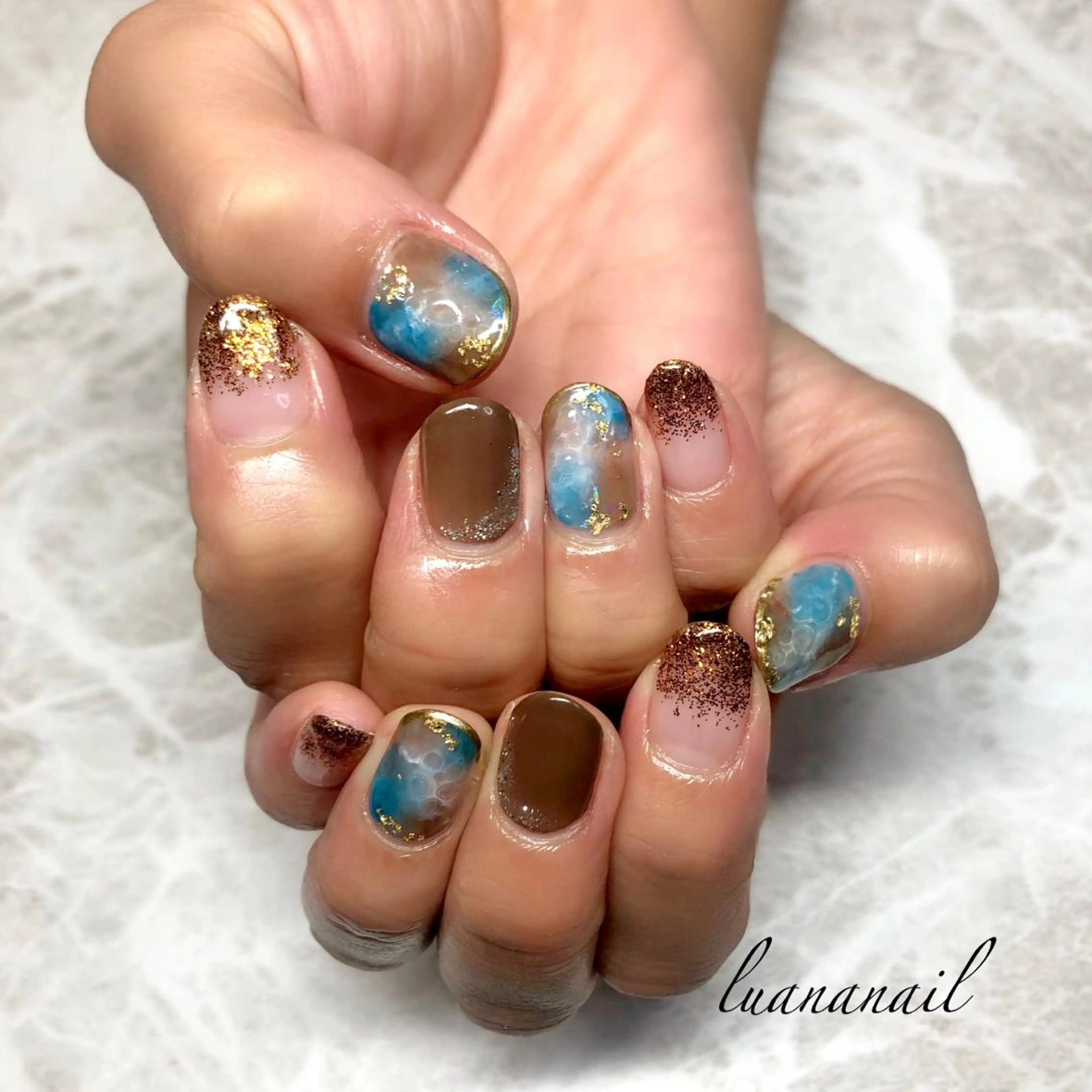 ネイル ブラウン 大理石ネイル(マーブル) ハンドネイル luana nailのネイルデザイン