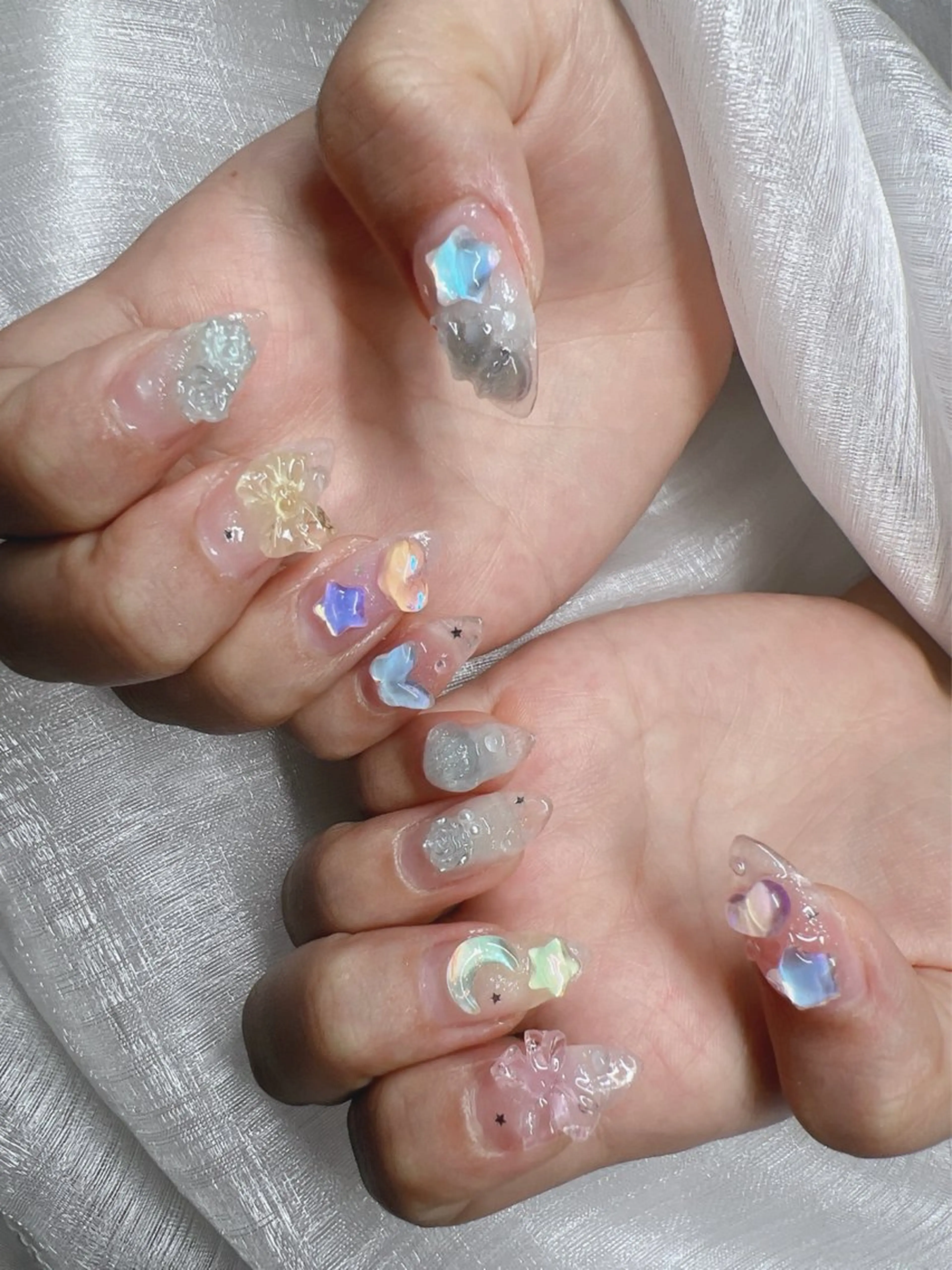 ネイル 長さ出し グラデーション キラキラネイル マグネットネイル ニュアンスネイル Lee Nails チップ長さだし専門店のネイルデザイン