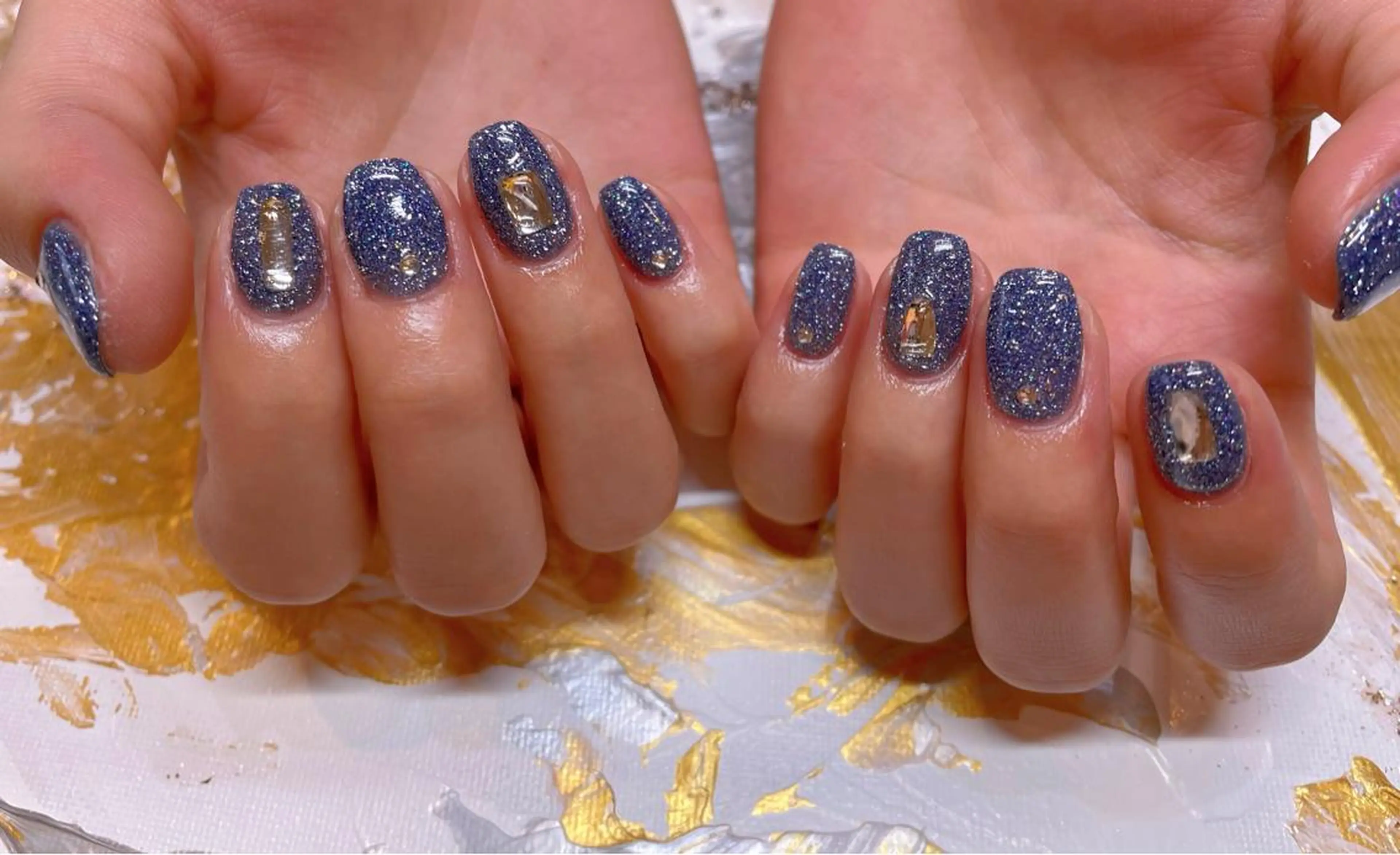 ネイル ブルー フラッシュネイル ラメ(グリッター) ストーンネイル ハンドネイル ネイリスト ❄️ユキ❄️のネイルデザイン