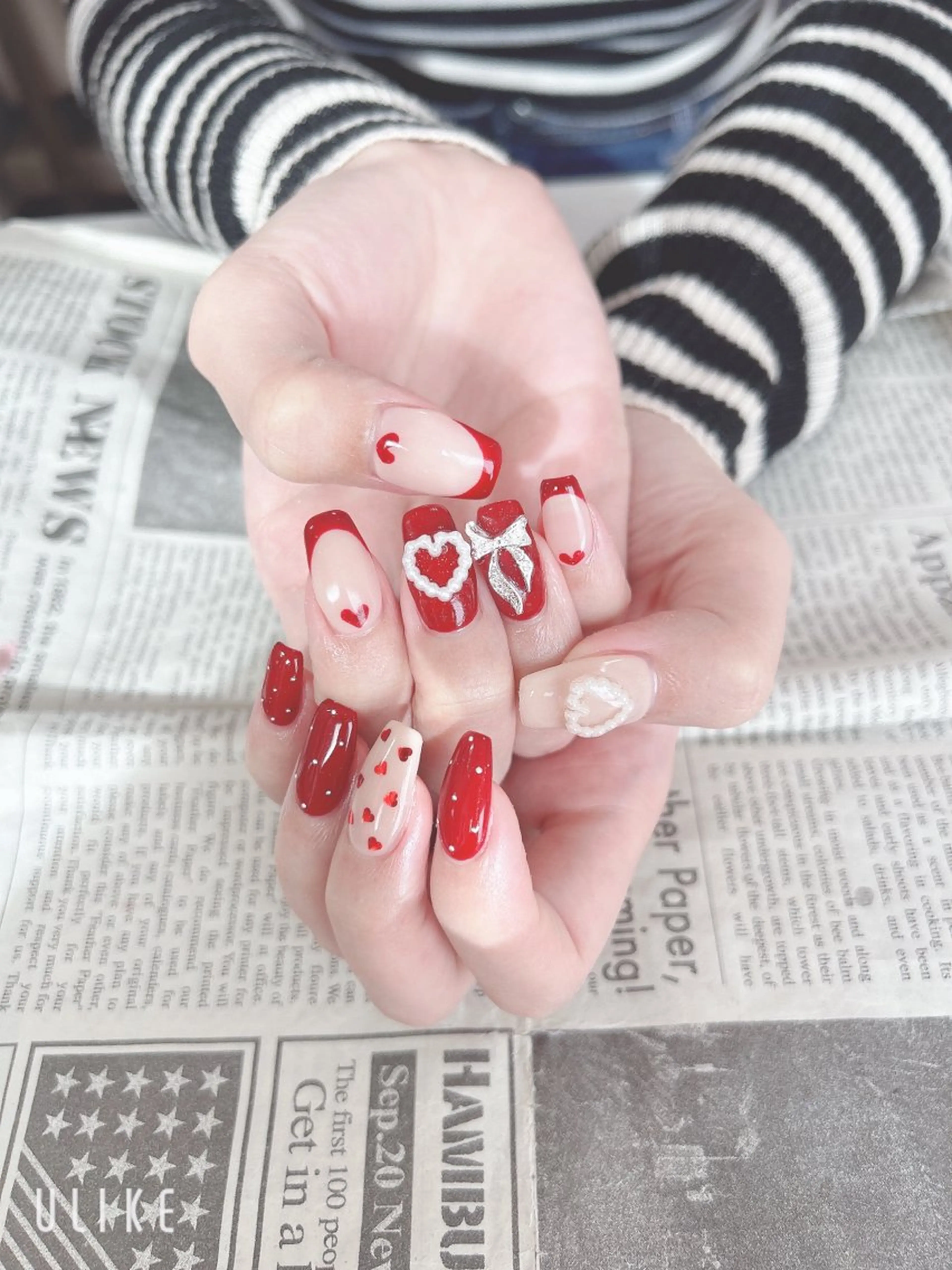 ネイル ハート リボン ハンドネイル ハンドケア 森山 舞のネイルデザイン