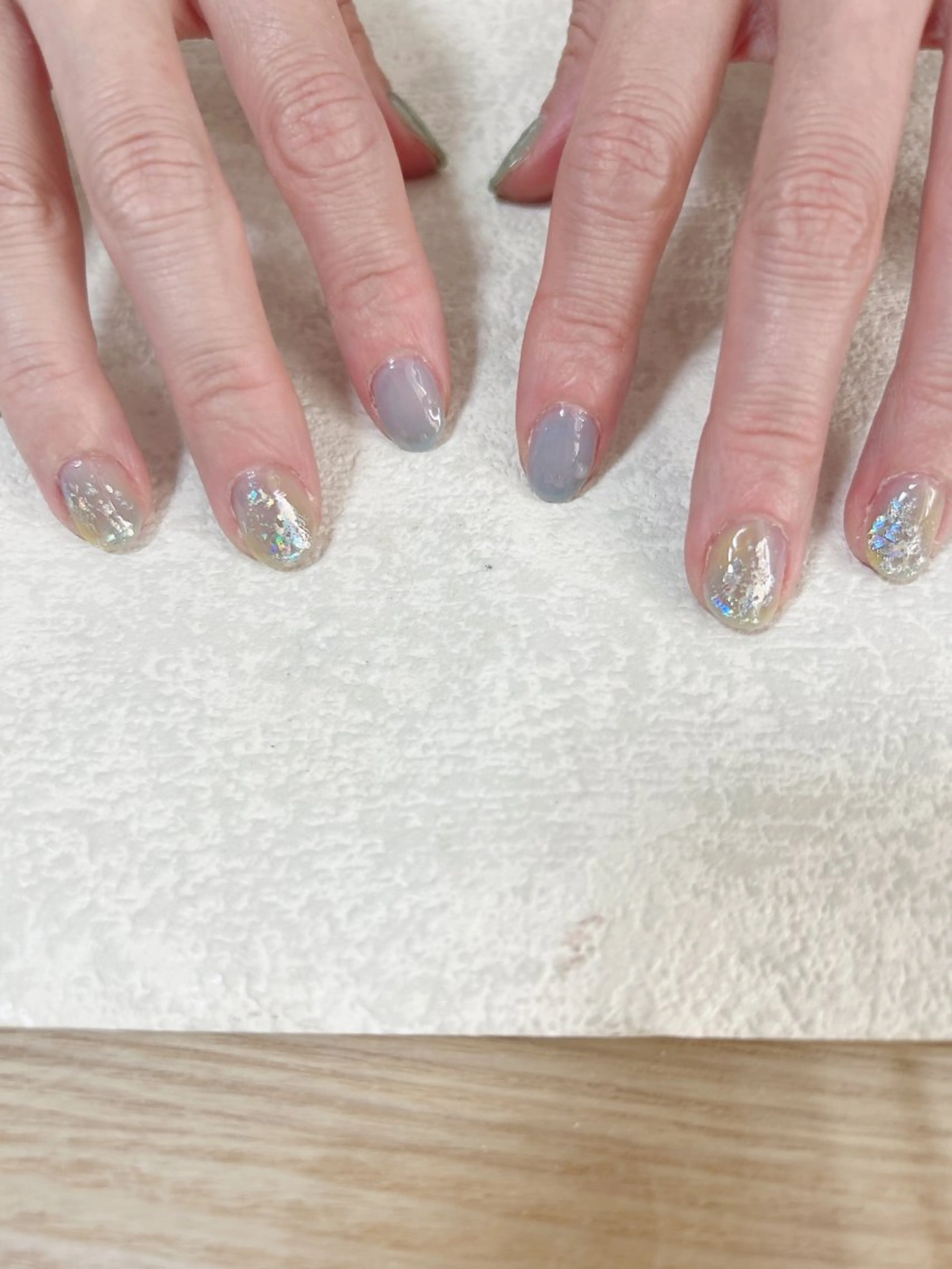 ネイル オーロラネイル ブルー フットネイル フレンチネイル ジェルネイル ハンドネイル Mogu nail 二子玉川のネイルデザイン