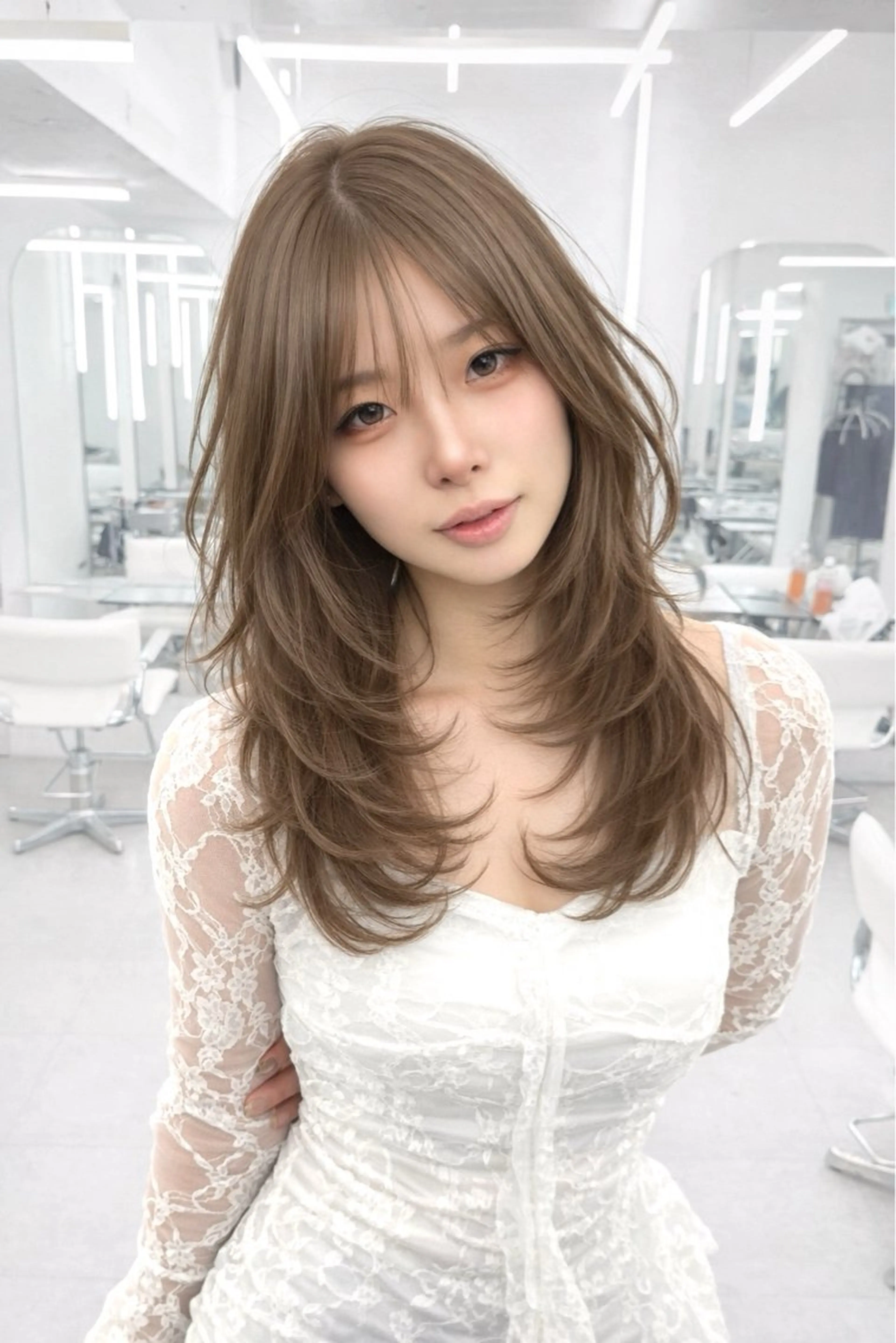 ロング カラー アッシュ ベージュカラー ブリーチ 透明感カラー ダブルカラー カット ヘアカラー トリートメント ヘッドスパ 透明感カラー✨🩵 韓国ヘアkanatoのヘアスタイル