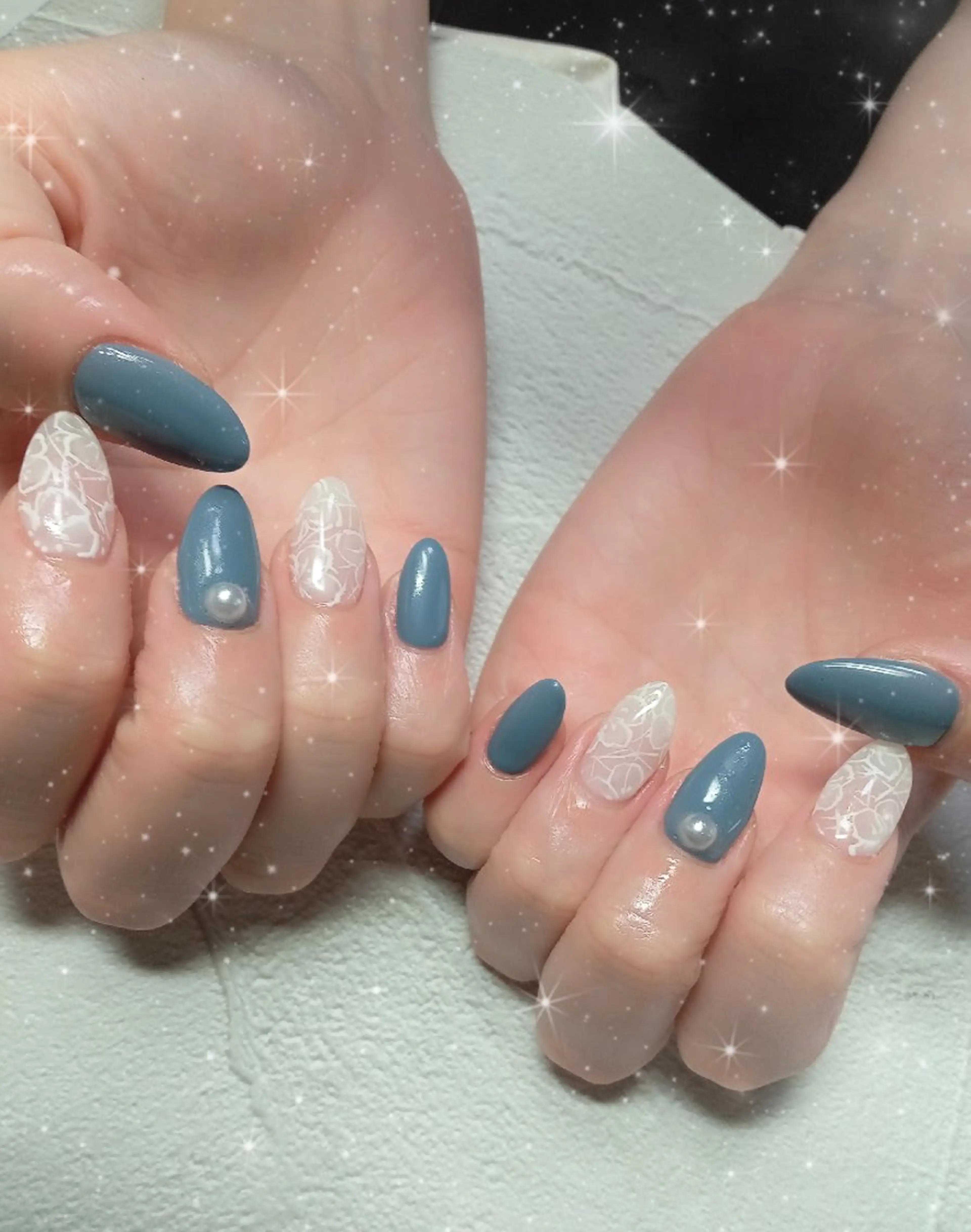 ネイル レース オフィスネイル シルバー シンプルネイル 夏ネイル ハンドネイル flure de neige yukiのネイルデザイン