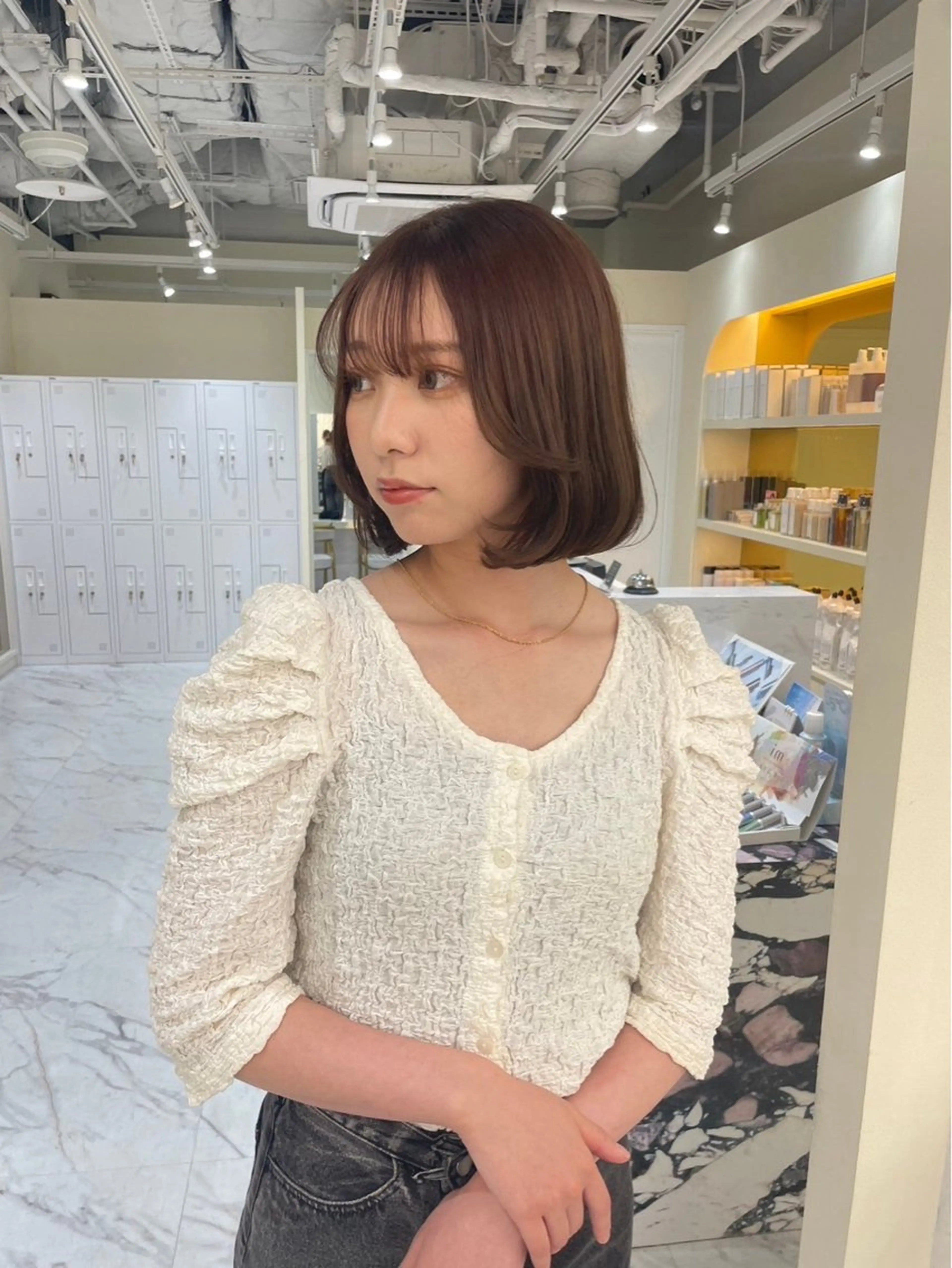 ミディアム カット ヘアカラー トリートメント レイヤーカット/髪質 改善/momo🎀のヘアスタイル