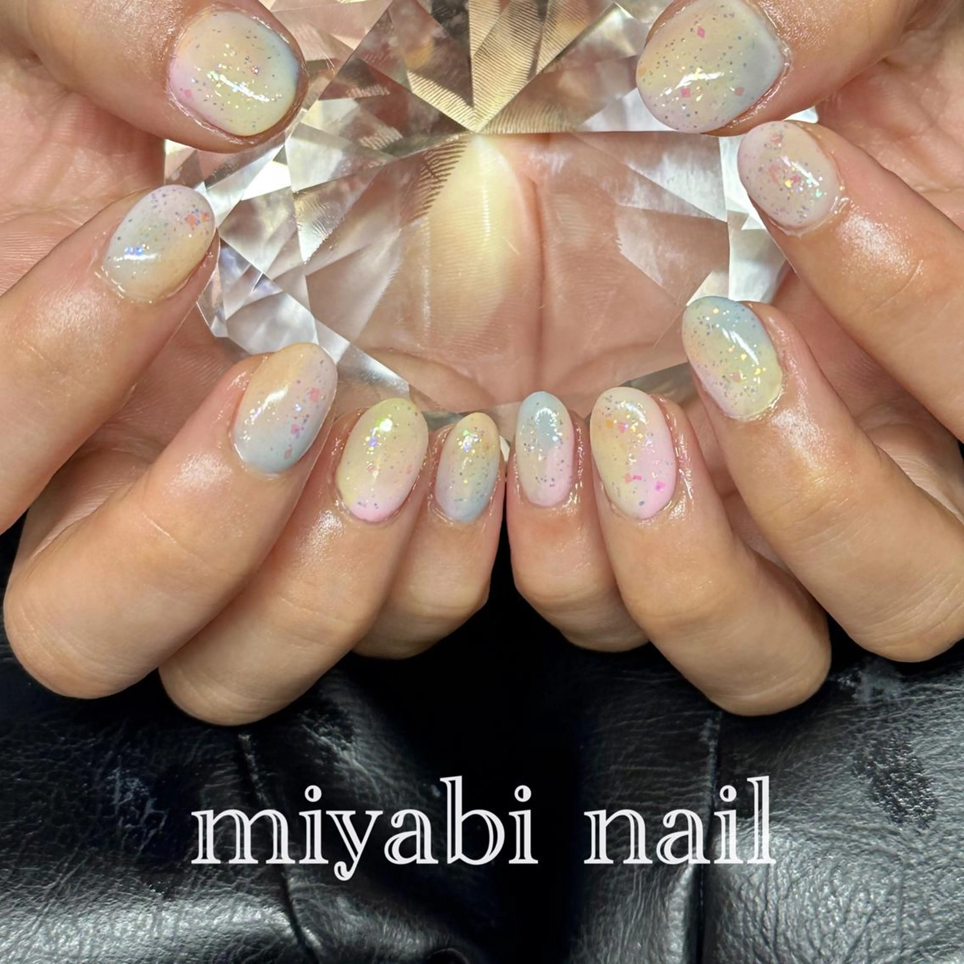 ネイル オーロラネイル ラメ(グリッター) 持ち込み 春ネイル ハンドネイル miyabi nail 桂川駅近くのネイルデザイン