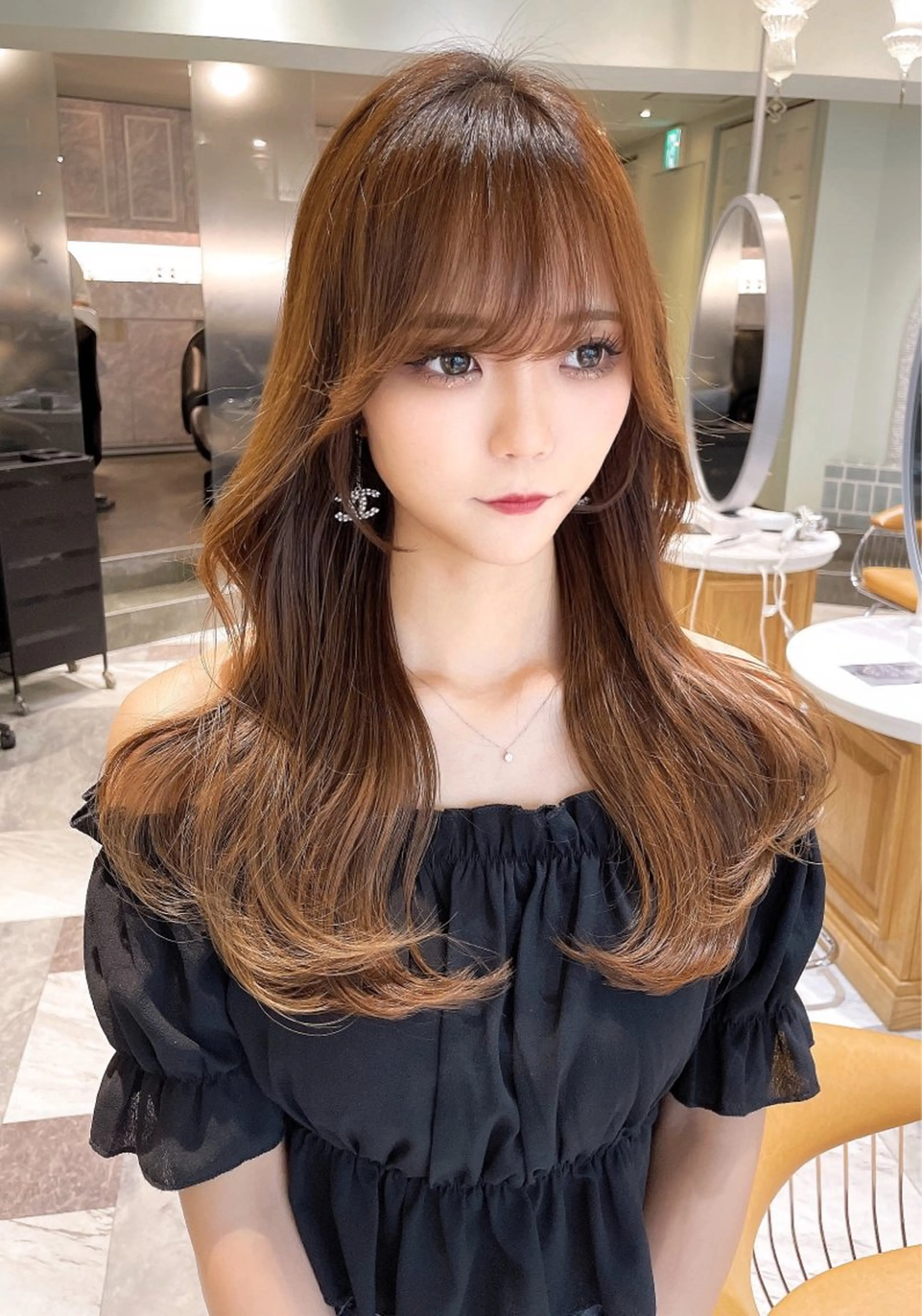 セミロング カラー ベージュカラー 黒髪 ブリーチ ブルーカラー ブルーブラック 木屋元一/透明感 /レイヤー/顔まわりのヘアスタイル