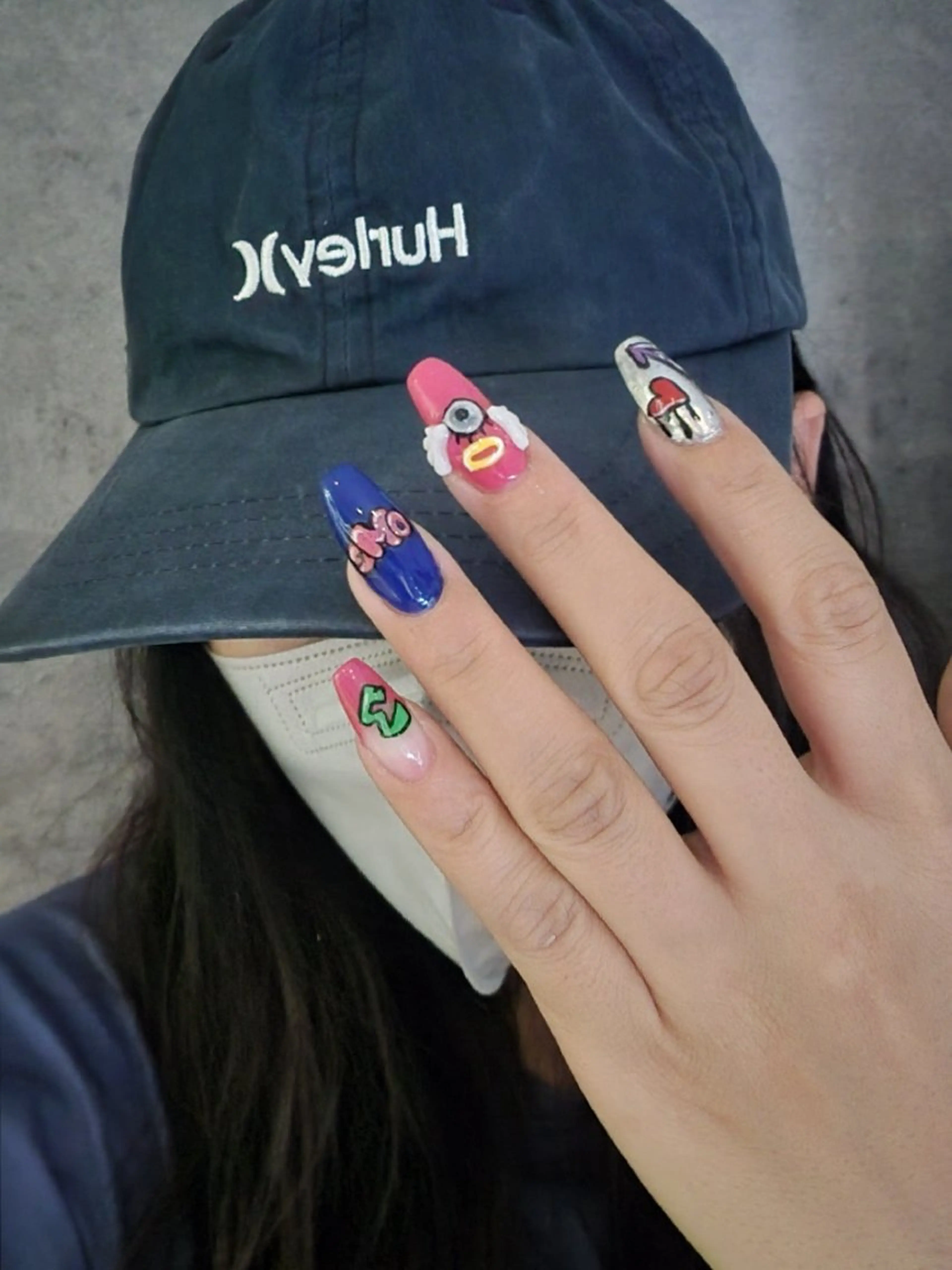 ネイル アートネイル ブルー ジェルネイル ハート 韓国ネイル Nailroom3  古屋明美のネイルデザイン