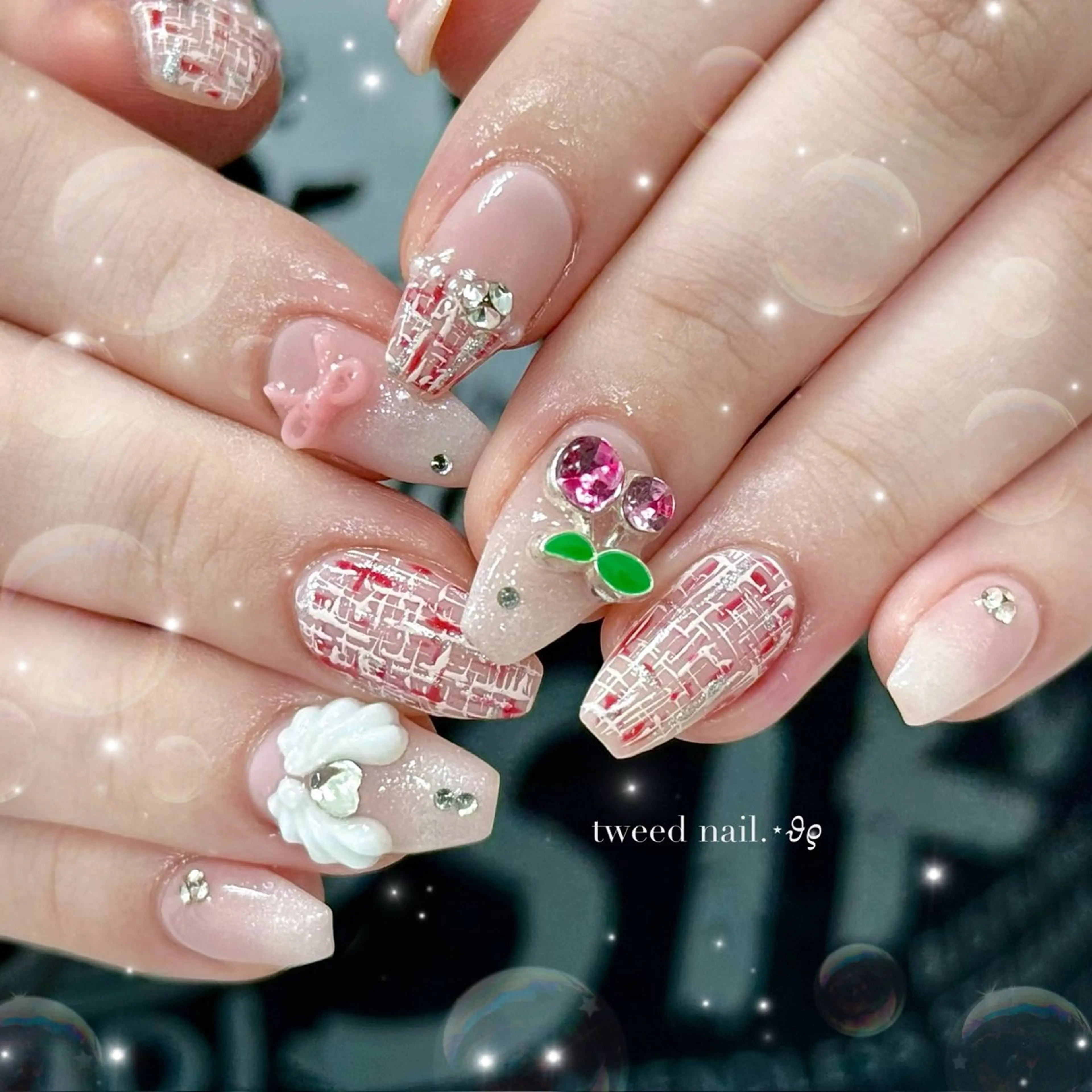 ネイル ジェルネイル パラジェル ツイードネイル ワンホンネイル ハンドネイル Purasia高橋✧ マグ/地雷/Y2Kのネイルデザイン