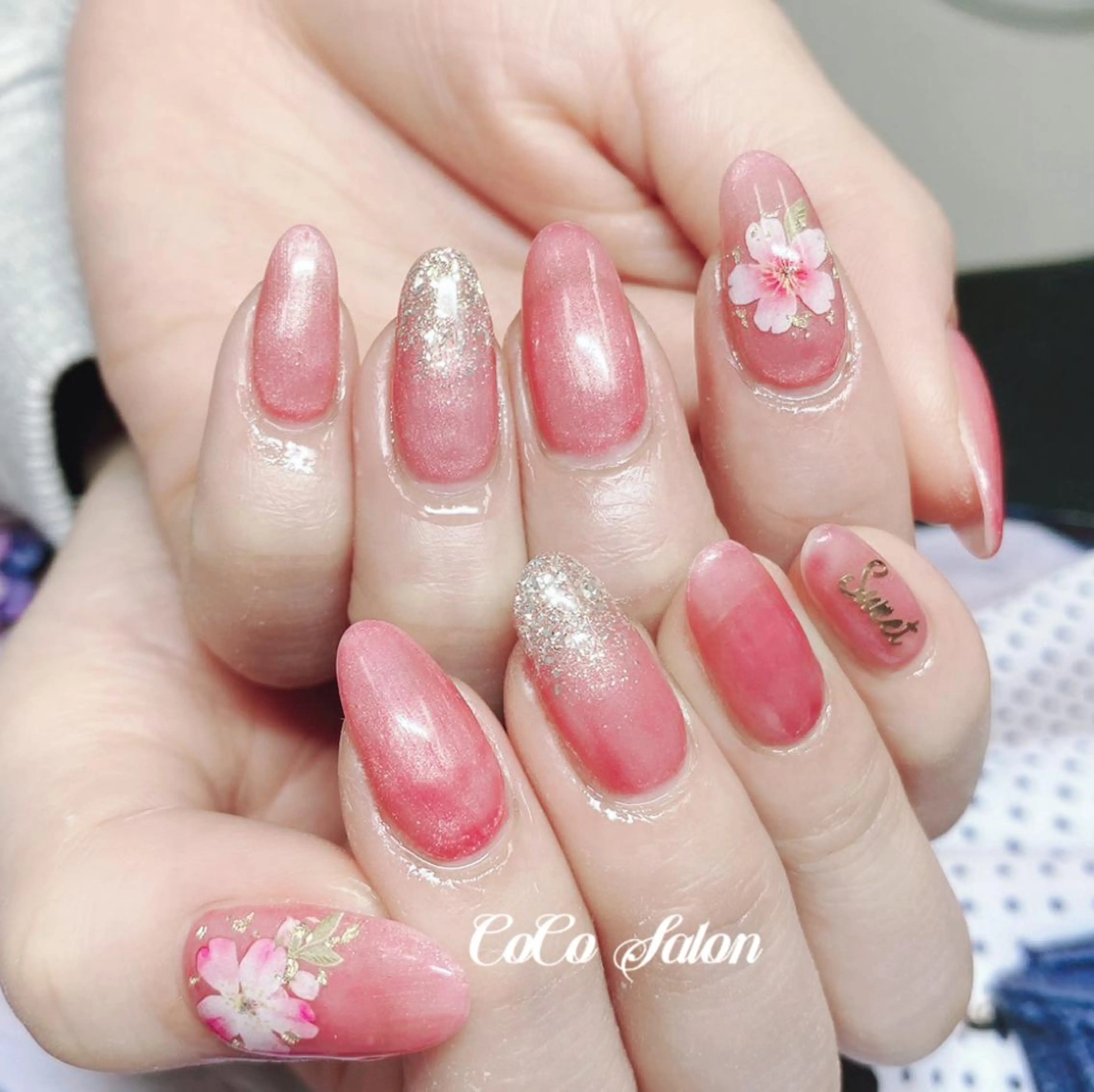 ネイル 桜ネイル 入学式 長さ出し ジェルネイル グラデーション ハンドネイル CoCoSalon ネイル/まつ毛予約のネイルデザイン