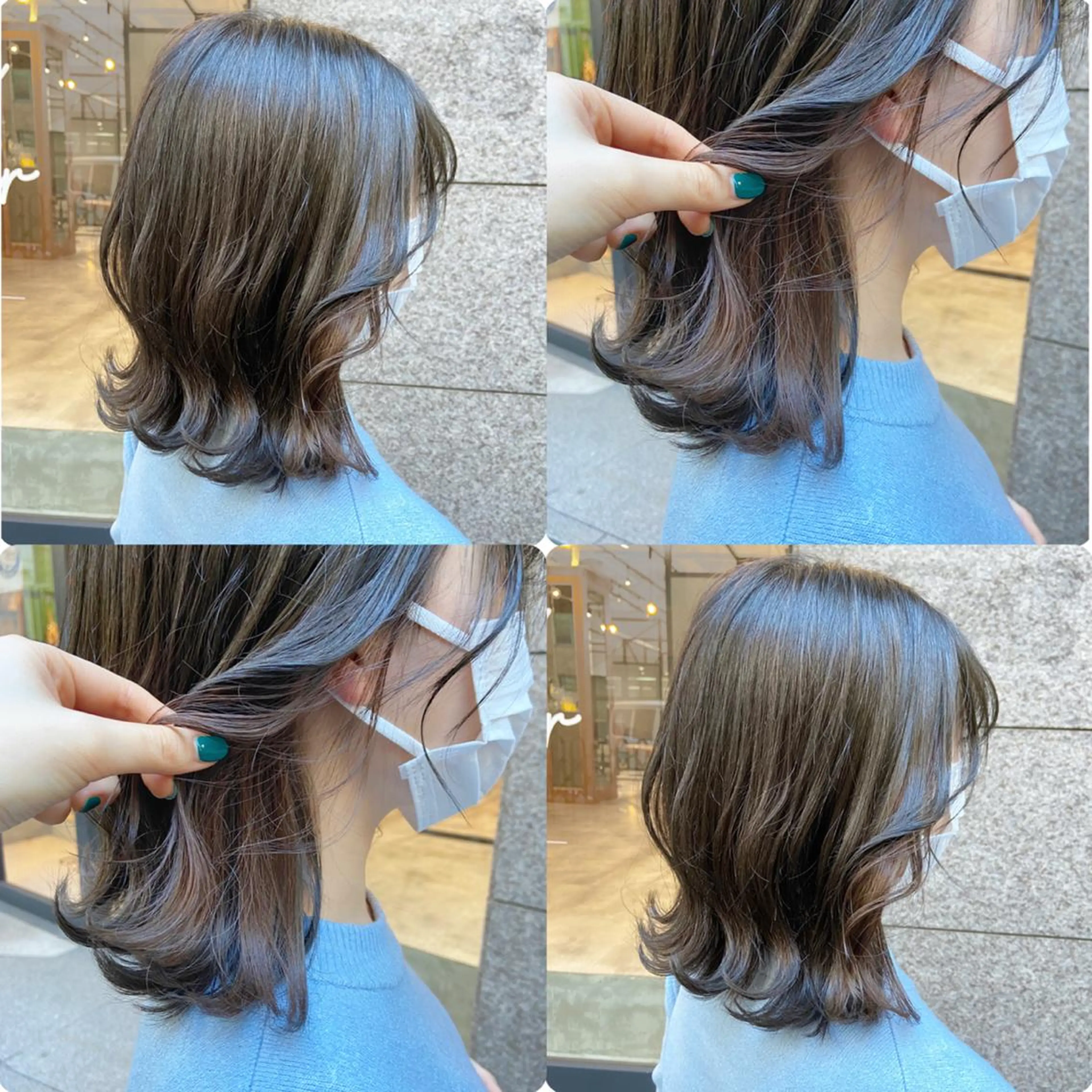 ミディアム カラー ベージュカラー ブリーチ イヤリングカラー オリーブベージュ ノイシキ サキのヘアスタイル