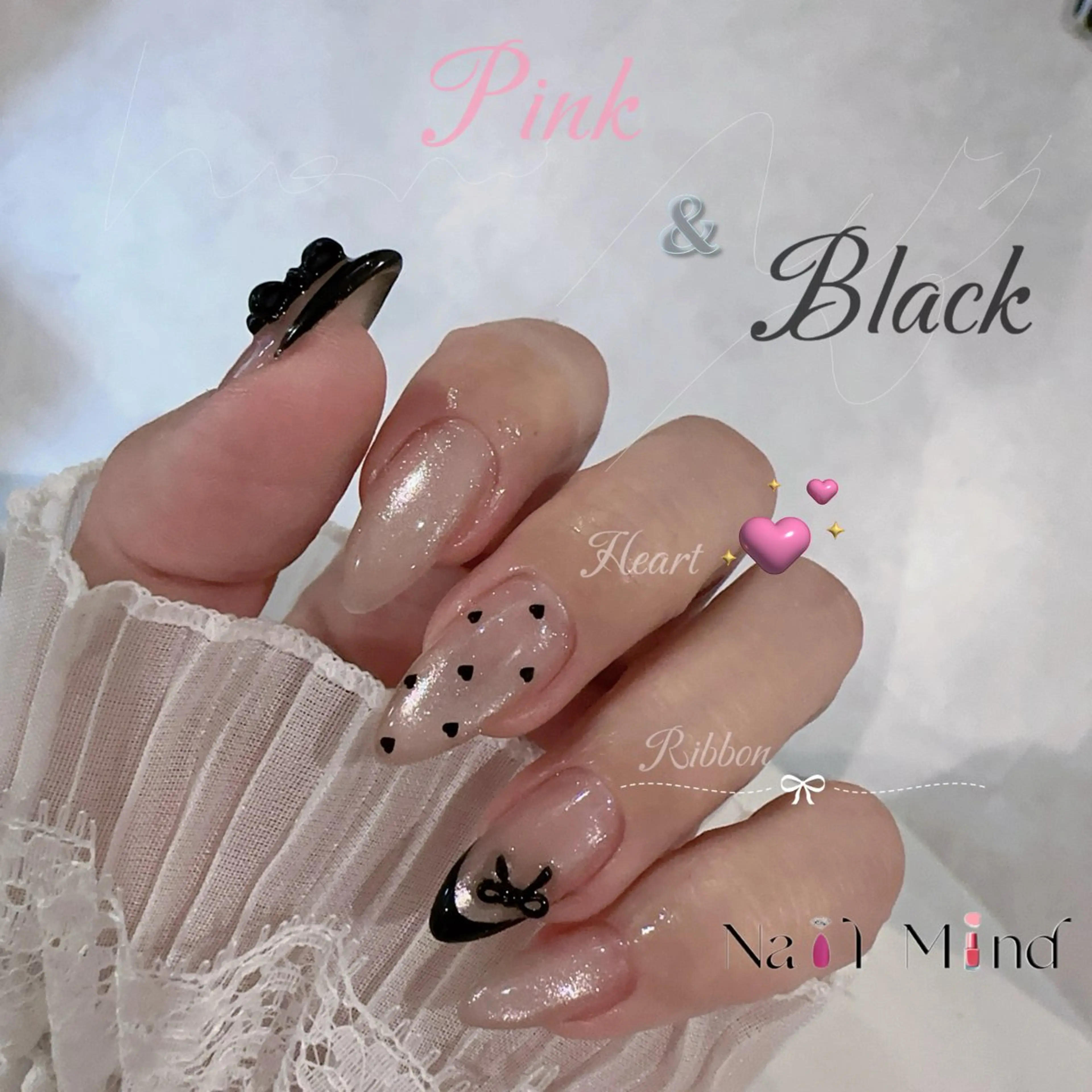 ネイル フレンチネイル ガーリー ハート マグネットネイル ピンク ハンドネイル Nail Mind (NaONail）のネイルデザイン