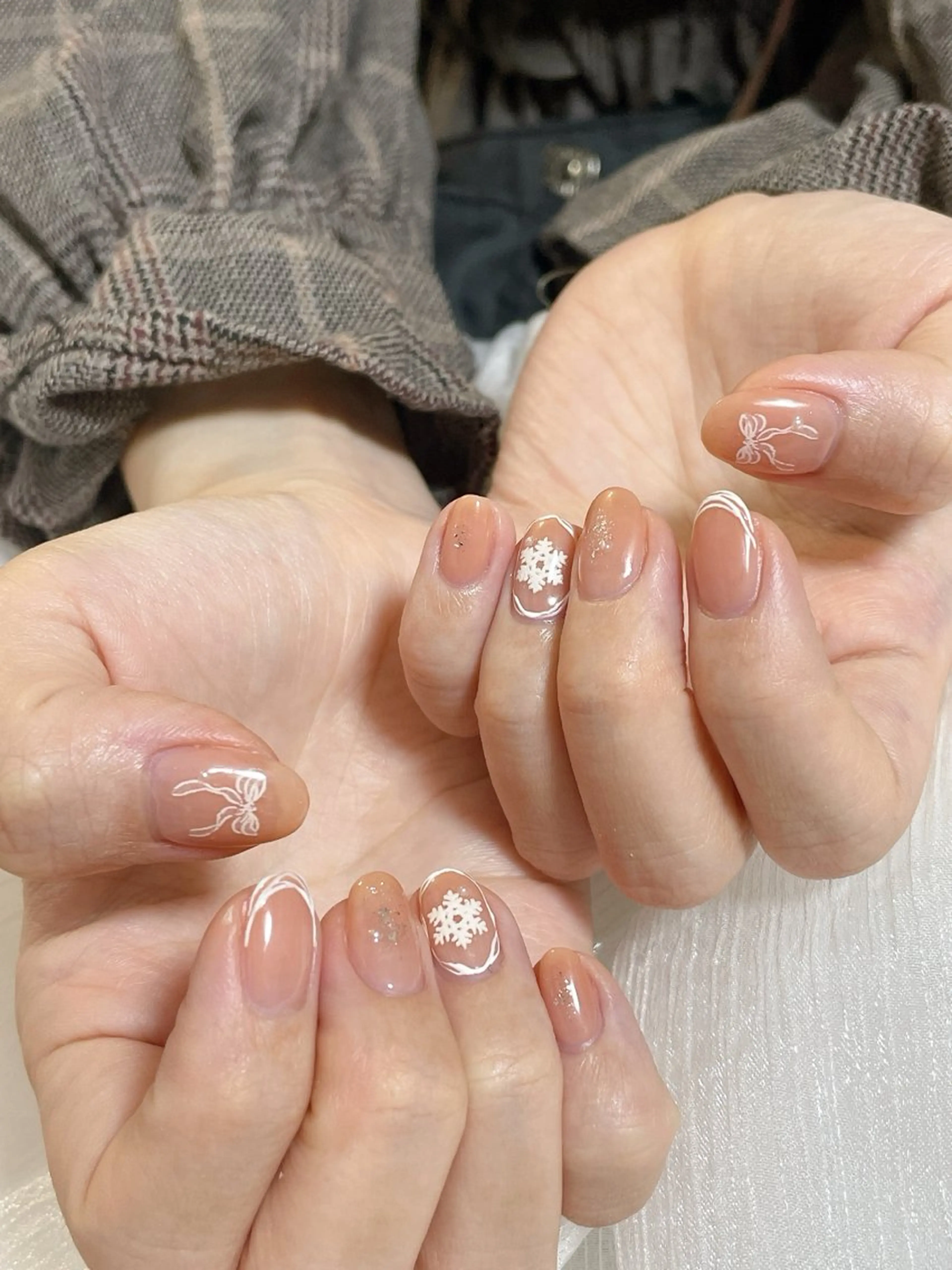 ネイル ジェルネイル パラジェル リボン 冬ネイル クリスマス kiki nail 二子玉川のネイルデザイン