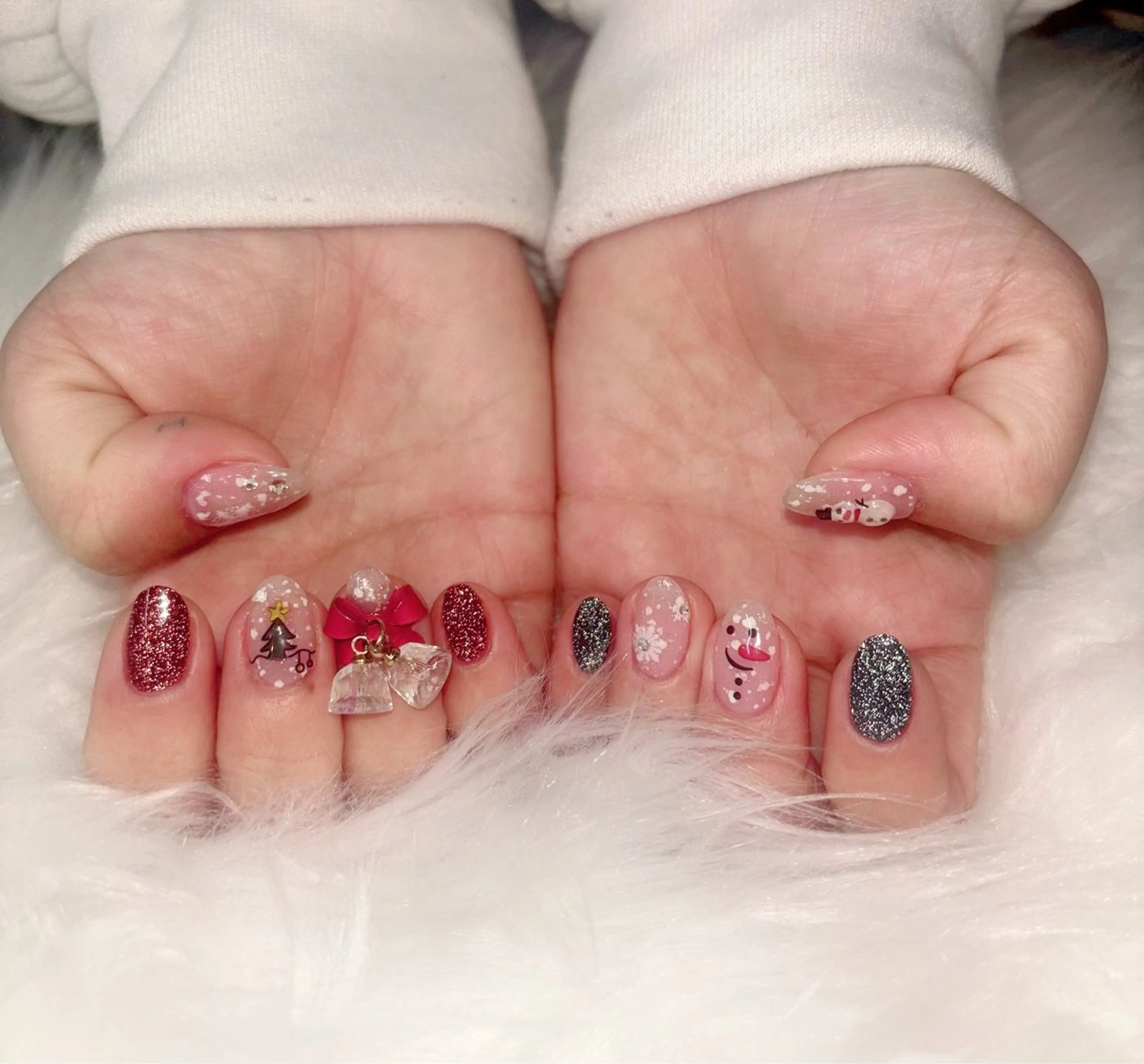 ネイル フラッシュネイル ジェルネイル グリーン 赤色 冬ネイル M Hのその他イメージ