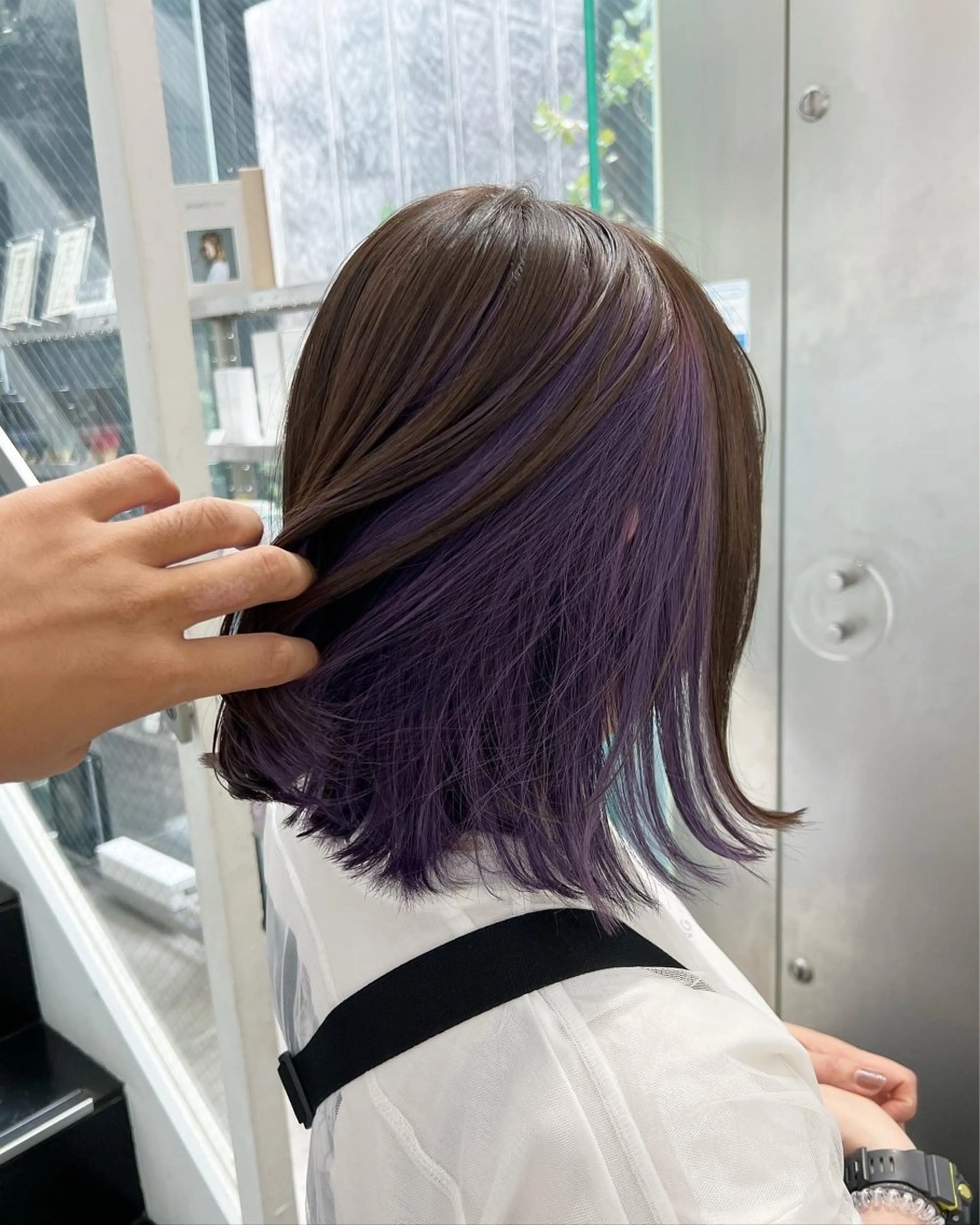 ミディアム カラー ブリーチ ラベンダーカラー ボブ カット ヘアカラー トリートメント インナーカラー/天神 ブリーチ/吉田のヘアスタイル