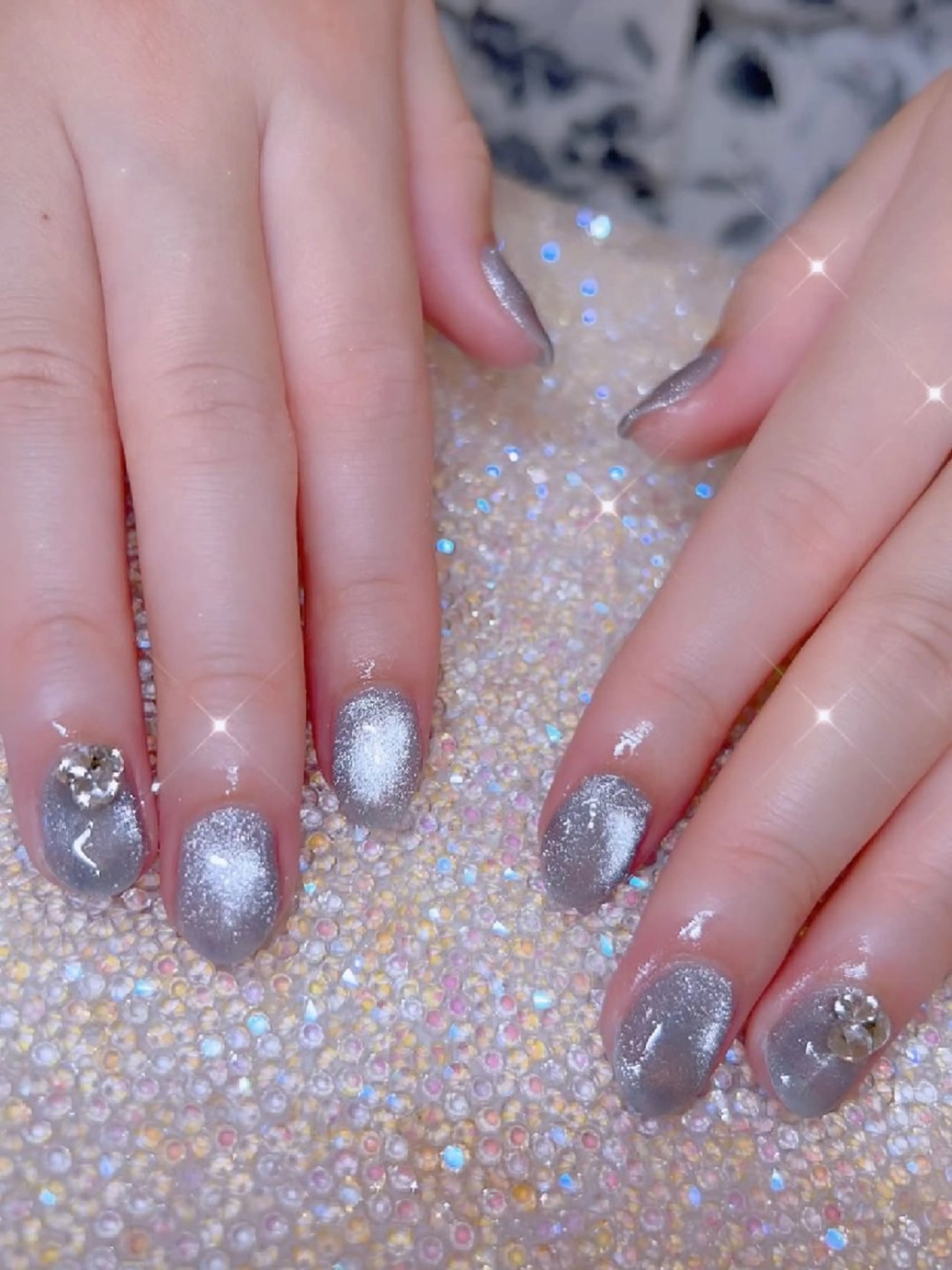ネイル 長さ出し ジェルネイル 韓国ネイル マグネットネイル ニュアンスネイル ハンドネイル I LOVE ME  NAIL.｡.:*♡のネイルデザイン