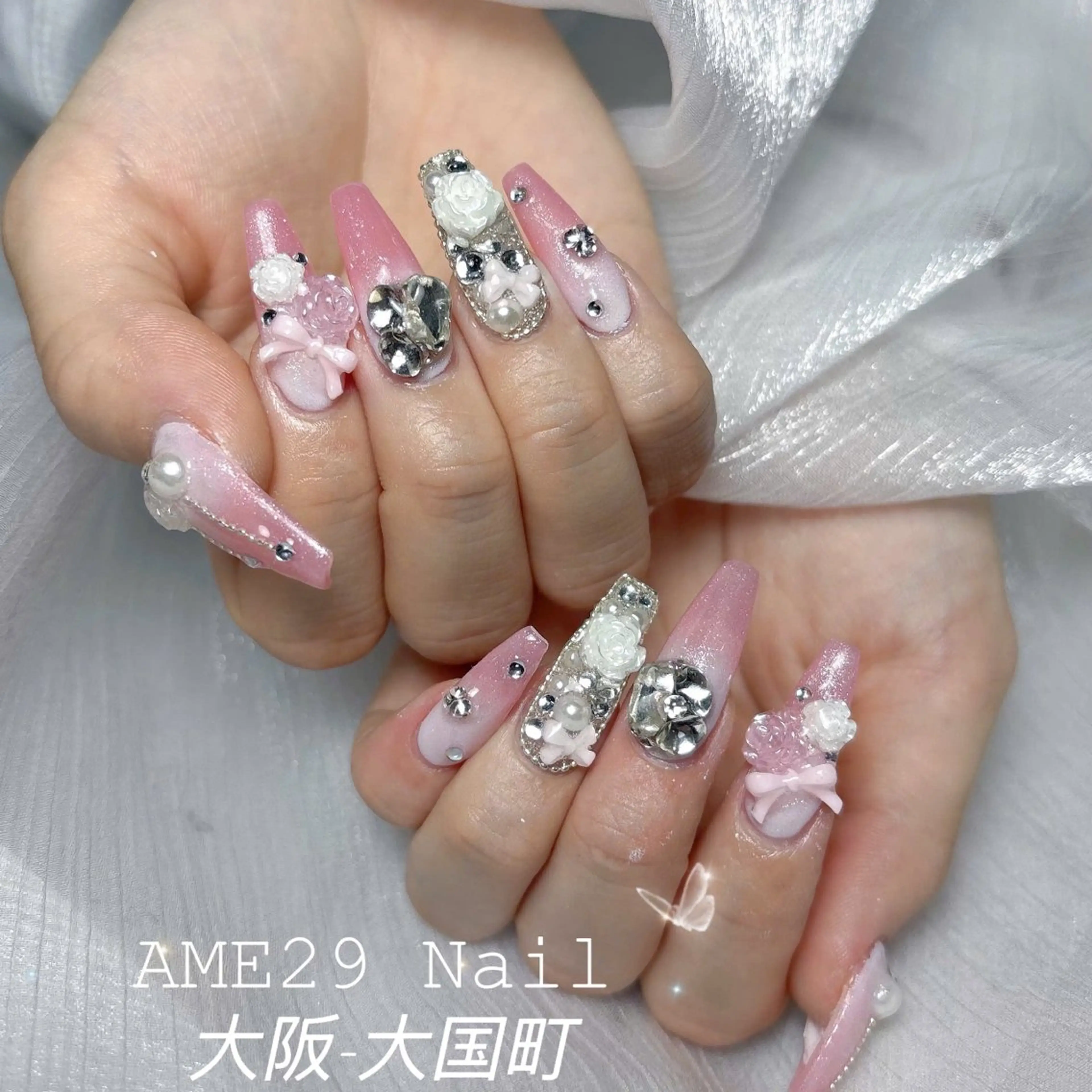 ネイル アートネイル ボーダー ドット フラッシュネイル フラワーネイル AME29 Nail ネイルサロンのネイルデザイン