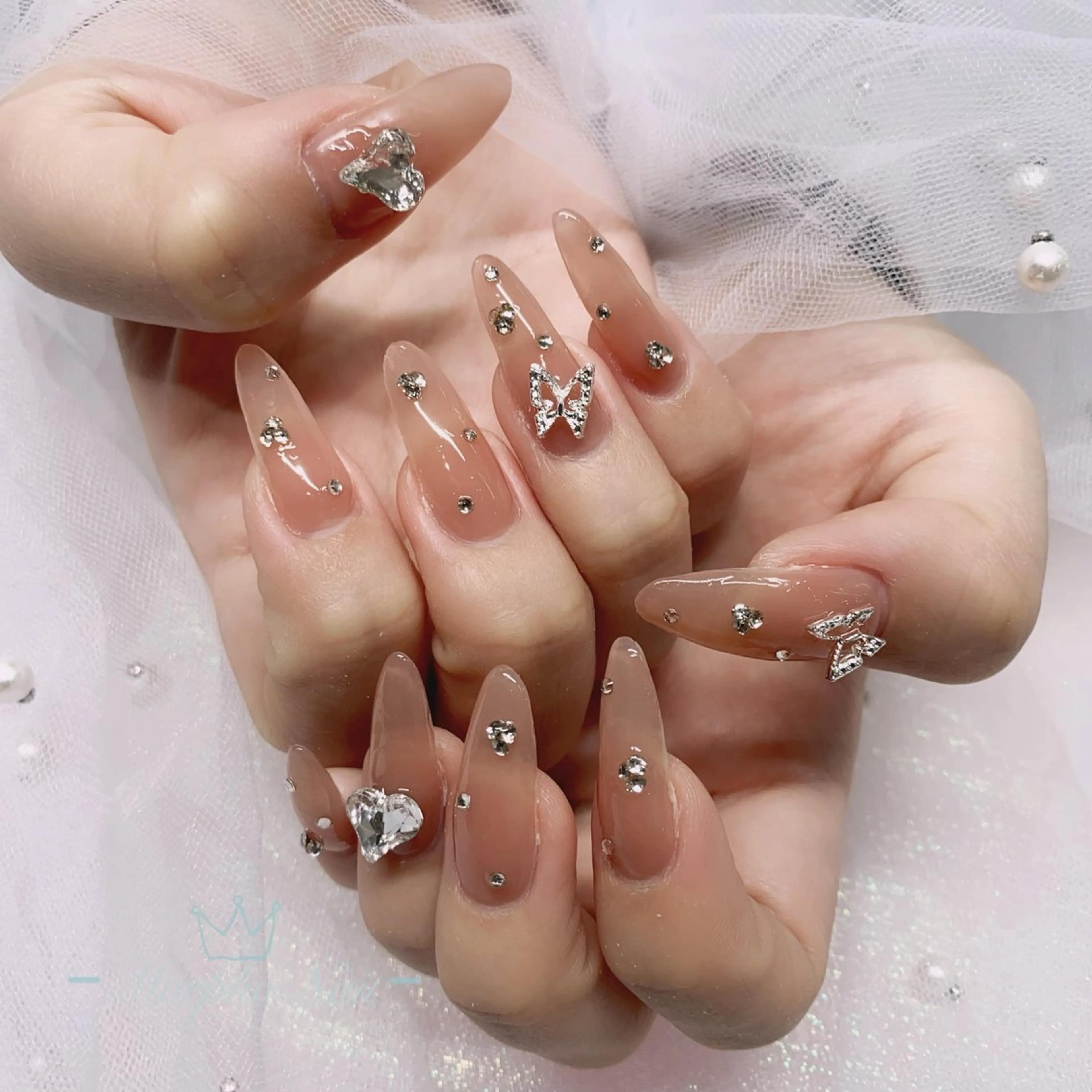 ネイル 長さ出し ジェルネイル キラキラネイル 大理石ネイル(マーブル) ニュアンスネイル Morpho nailのネイルデザイン