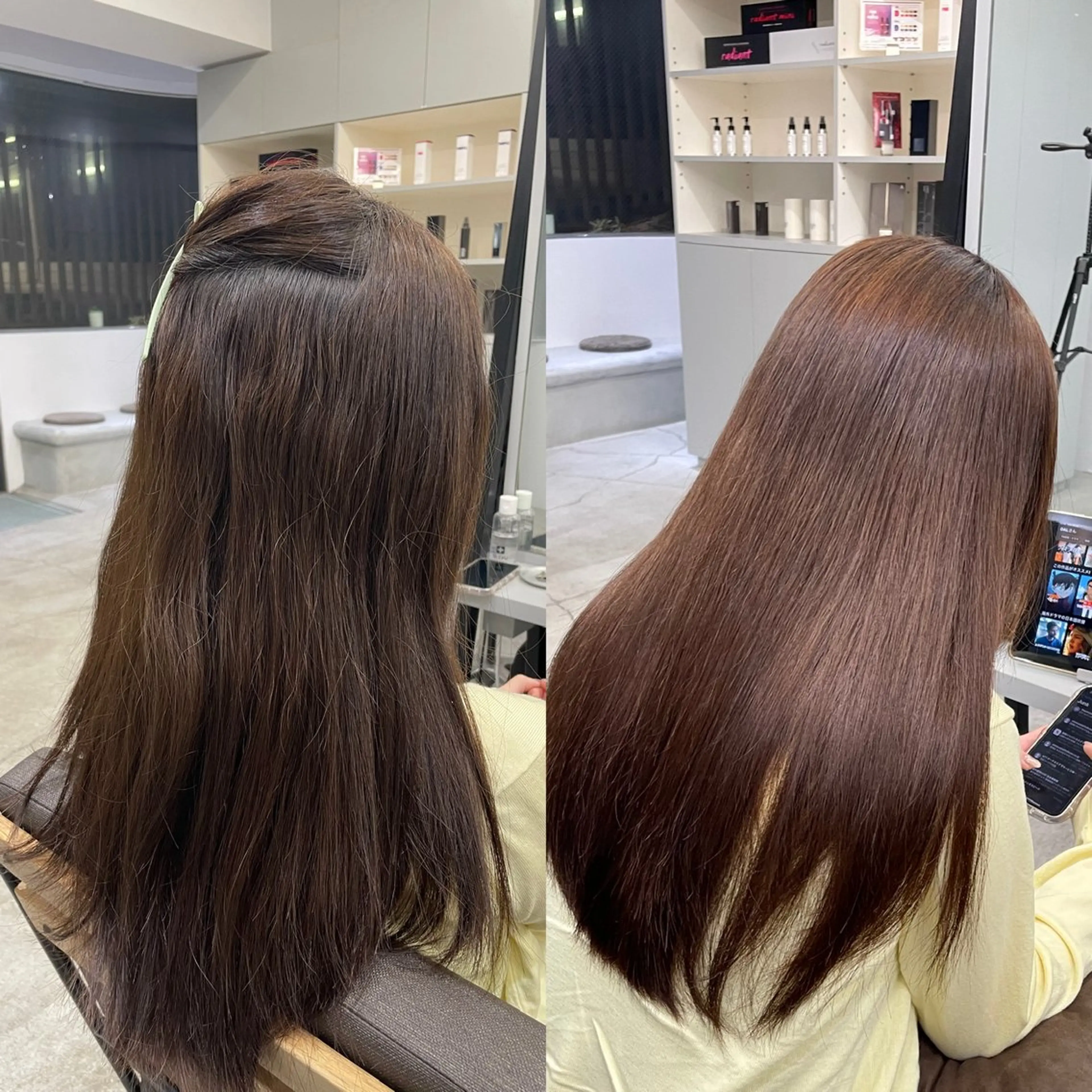 ロング 縮毛矯正 絶対綺麗な暖色カラー 🎯あります✨増渕✨のヘアスタイル