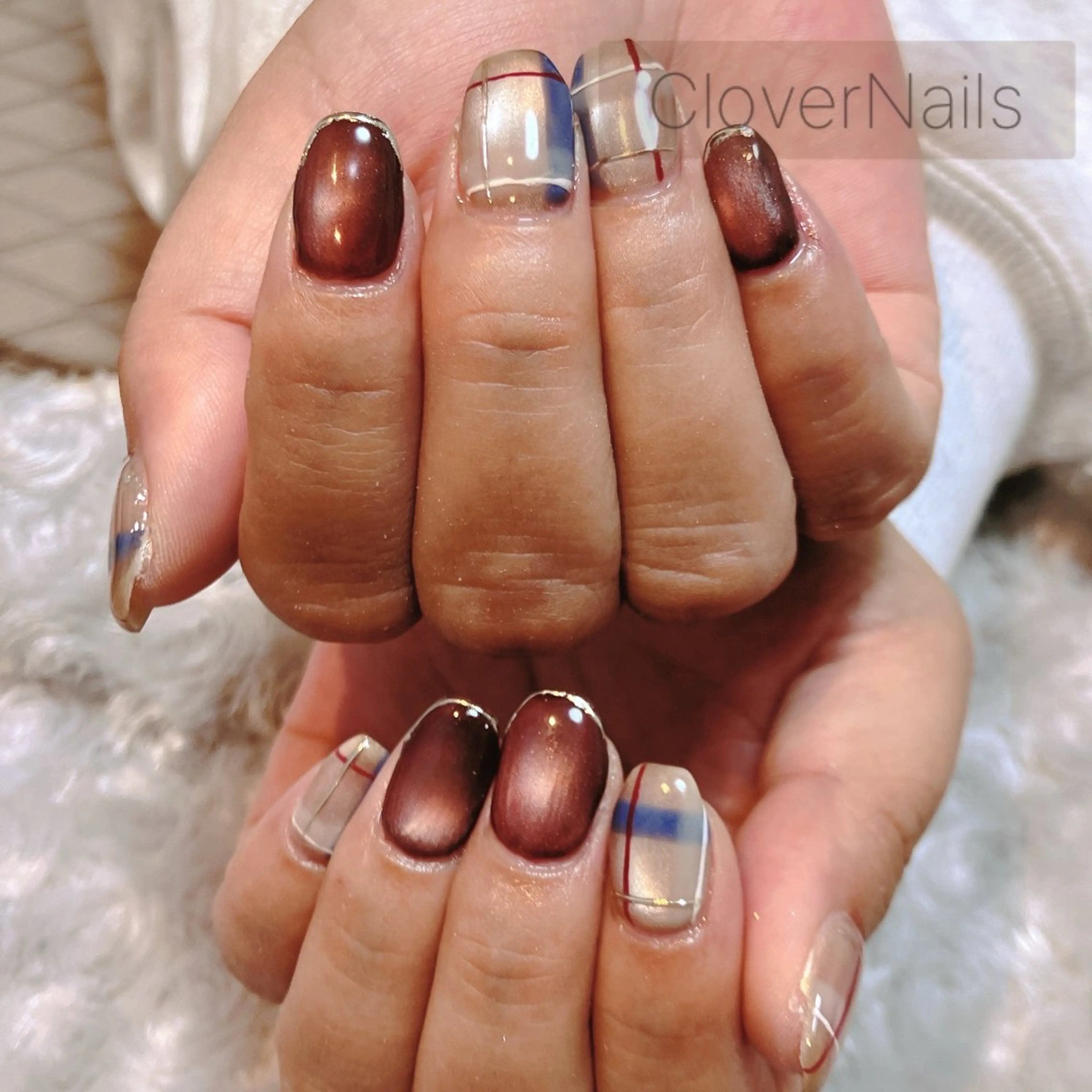 ネイル ブラウン マグネットネイル ニュアンスネイル 冬ネイル ハンドネイル 自宅ネイルサロン クロバーネイルのネイルデザイン