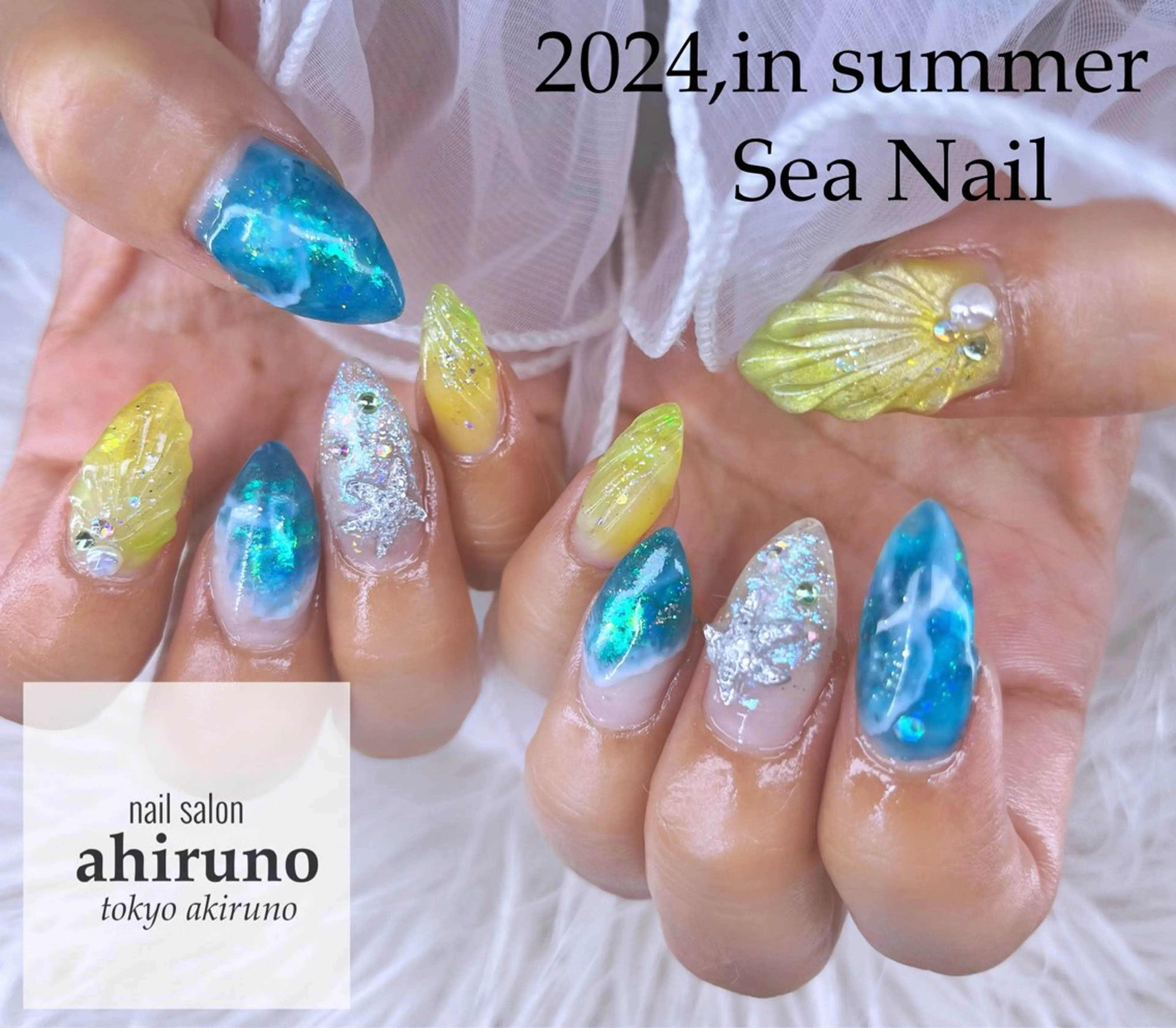 ネイル ブルー グリーン キラキラネイル 夏ネイル 黄色 ａｈｉｒｕｎｏ ✿ ｙｕiのネイルデザイン