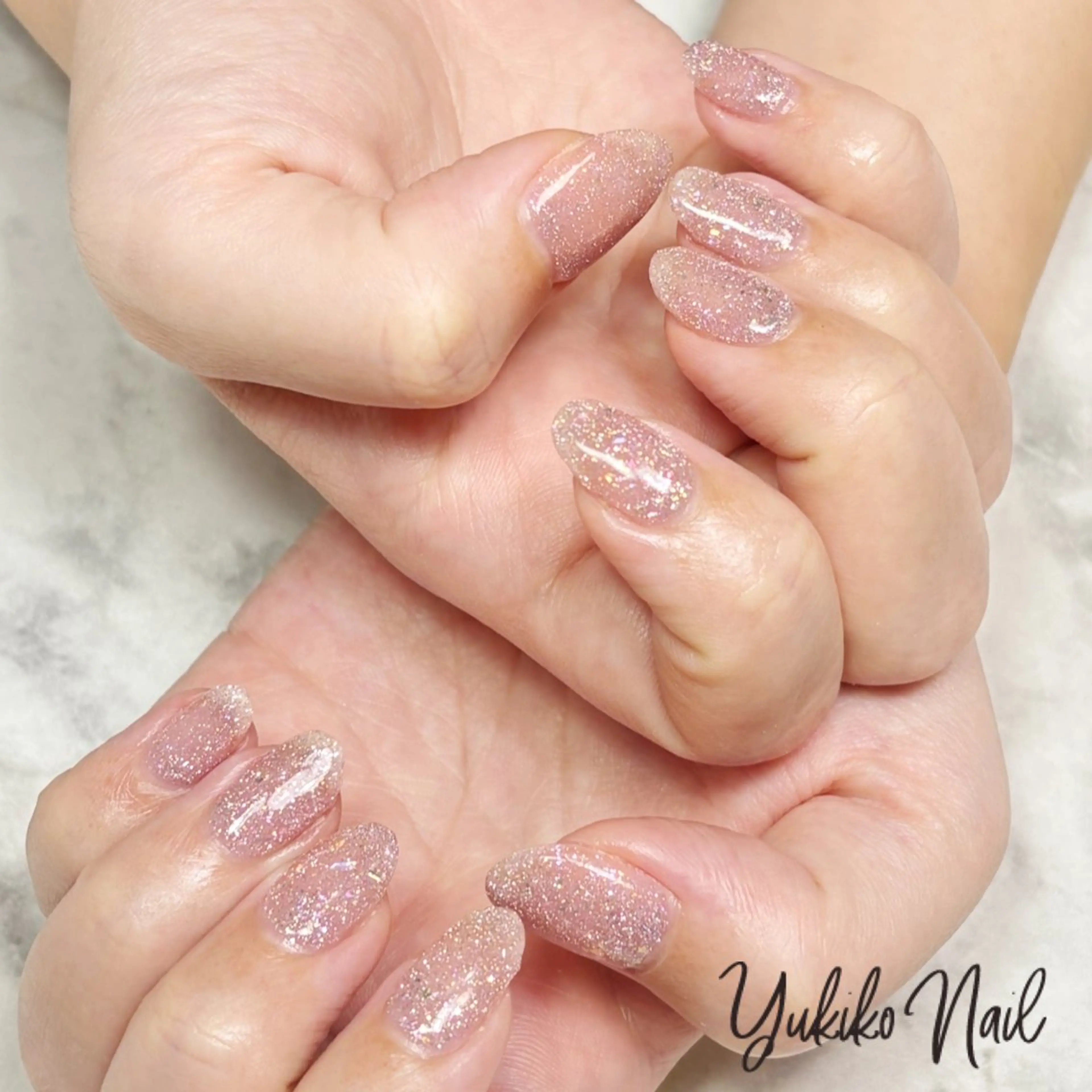 ネイル クリアネイル フラッシュネイル ワンカラーネイル ピンク ハンドネイル ユキコ ネイルのネイルデザイン