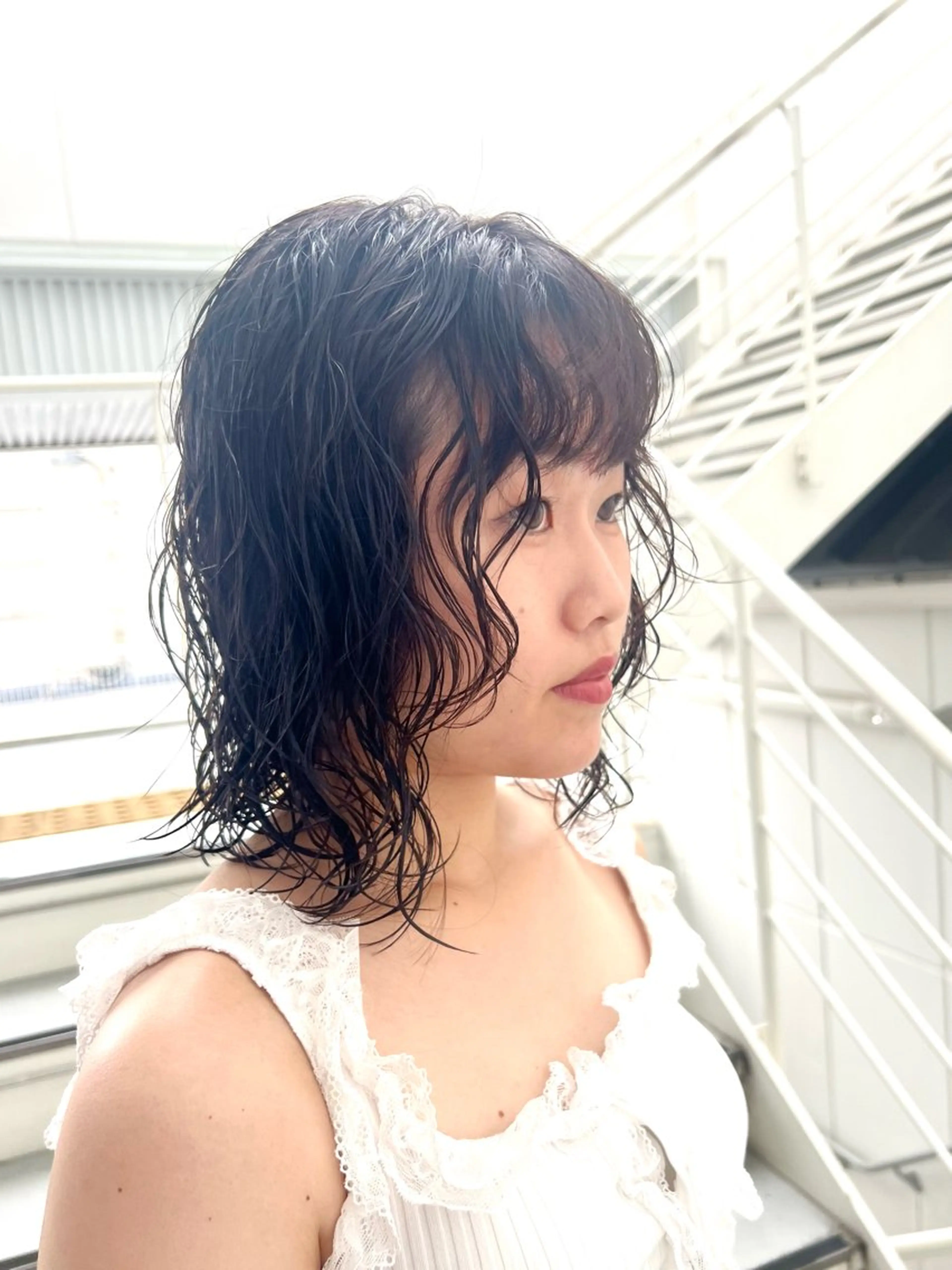 ミディアム ミディアムパーマ ボブ ウルフカット カット パーマ トリートメント しおり/パーマ/ newi町田のヘアスタイル