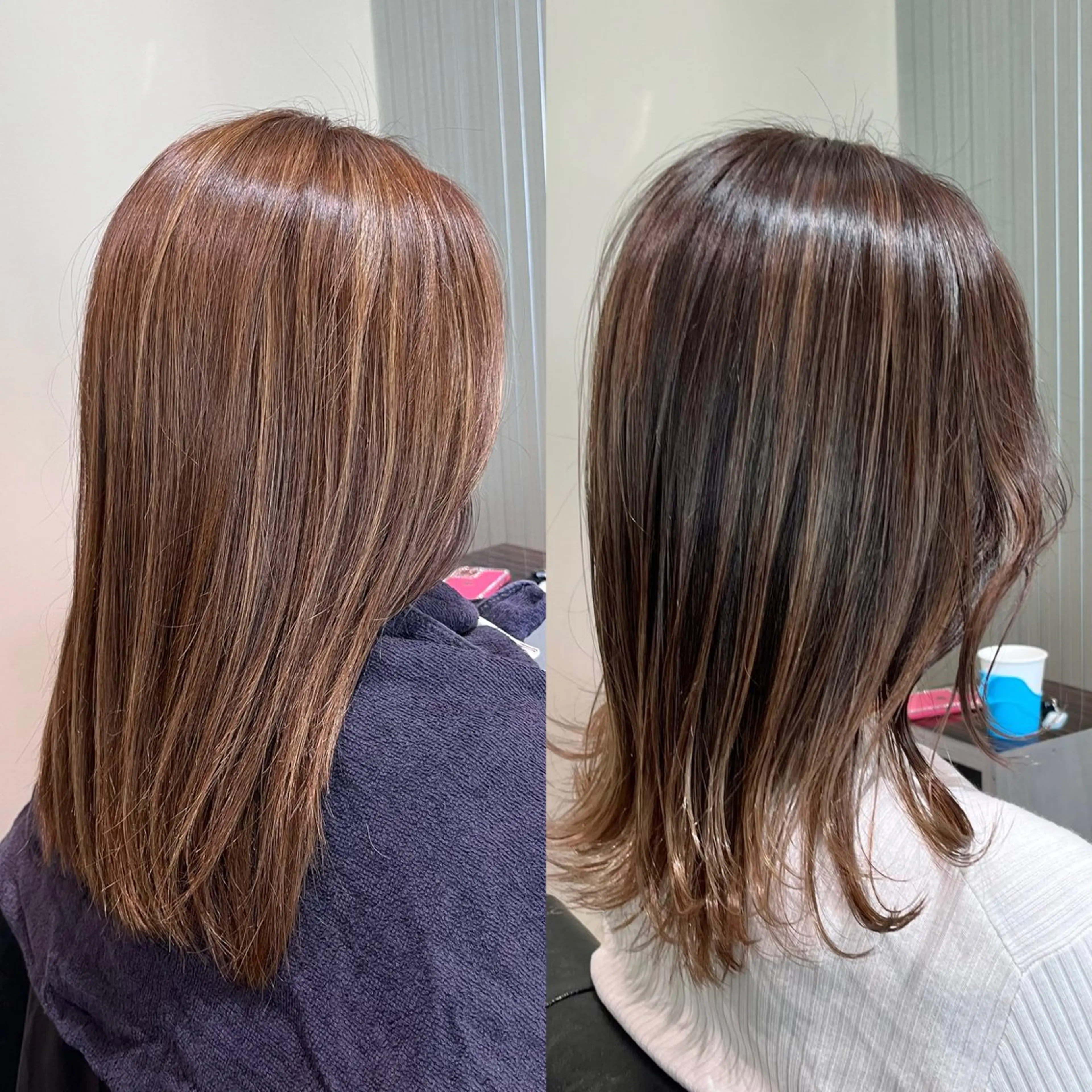 ミディアム カラー バレイヤージュ ベージュカラー ハイトーンカラー レイヤーカット KIZU 髪質改善 オカルト怪談のヘアスタイル