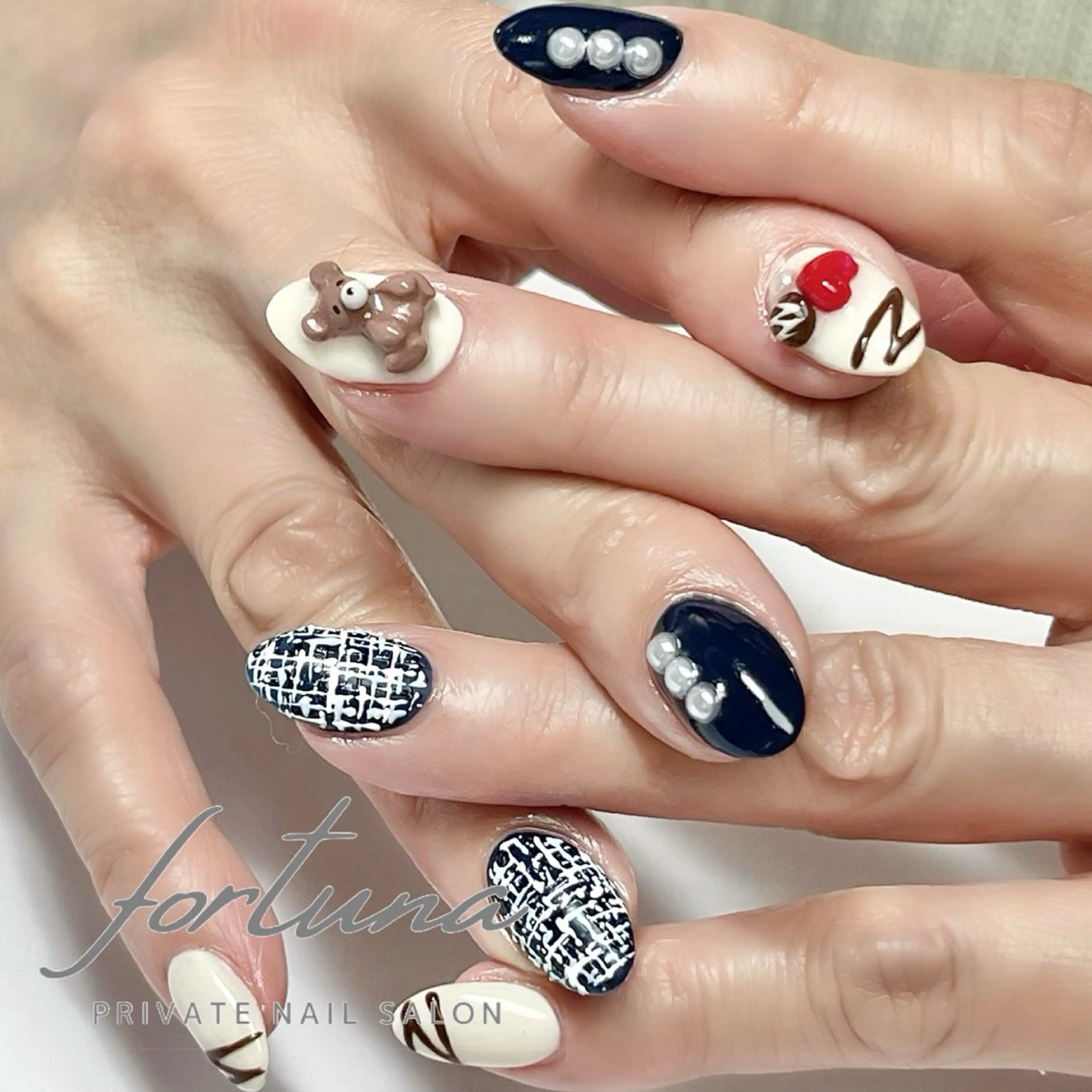 ネイル ハート ツイードネイル バレンタイン ハンドネイル fortuna 武藤裕美のネイルデザイン
