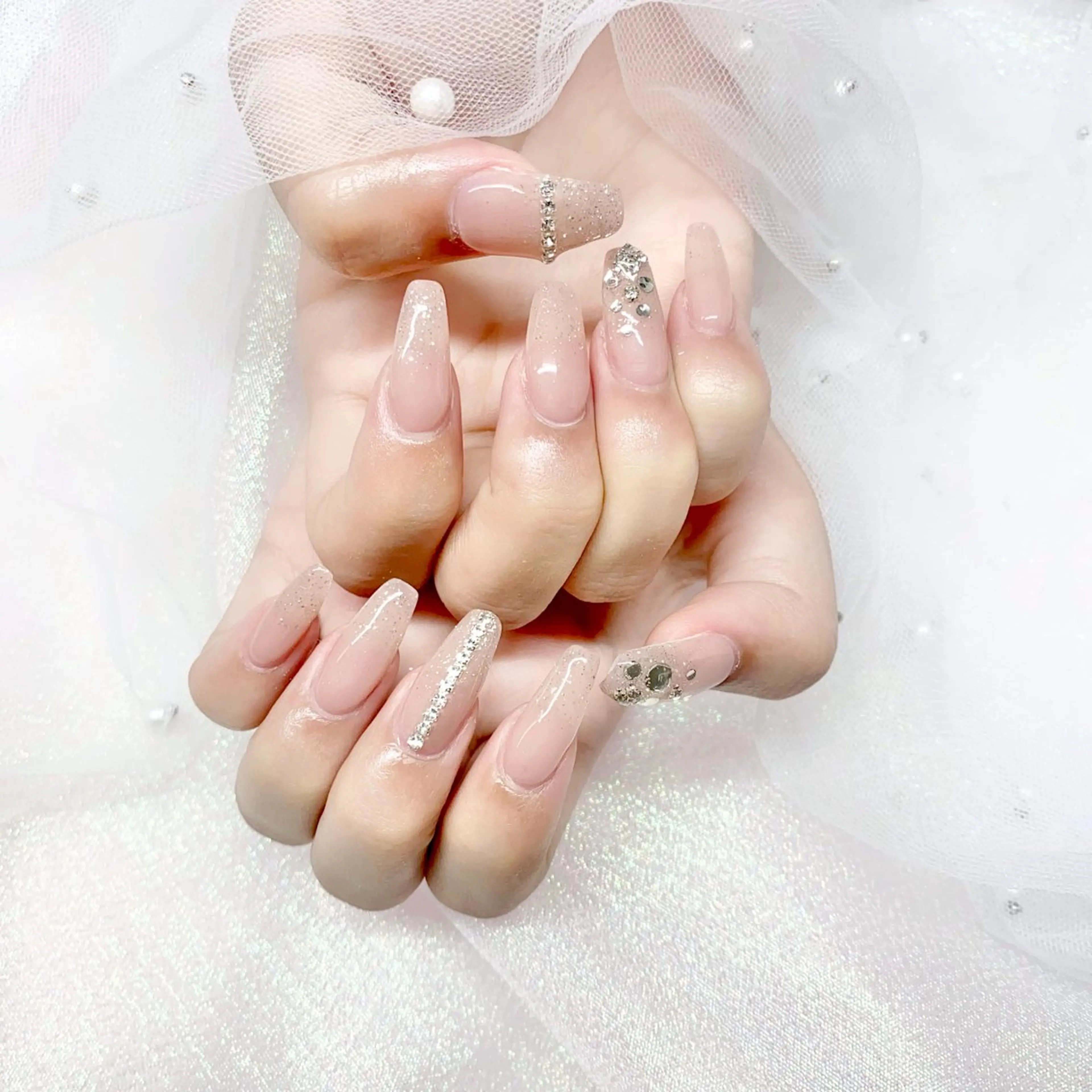 ネイル 長さ出し ジェルネイル キラキラネイル 大理石ネイル(マーブル) ニュアンスネイル ハンドネイル Morpho nailのネイルデザイン