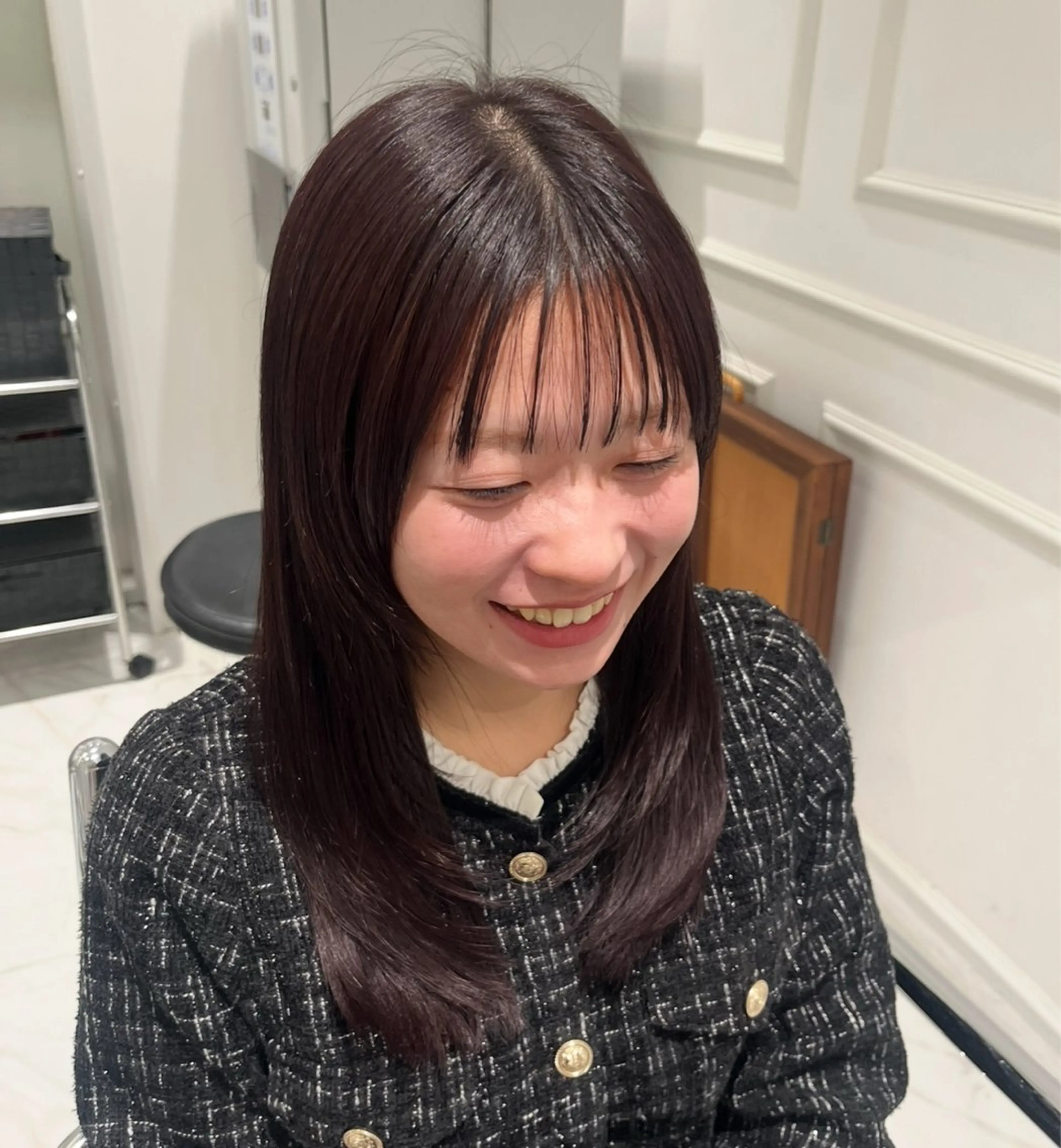 セミロング カラー 黒髪 ナチュラルブラック 顔周りカット レイヤーカット 橋本 七海のヘアスタイル