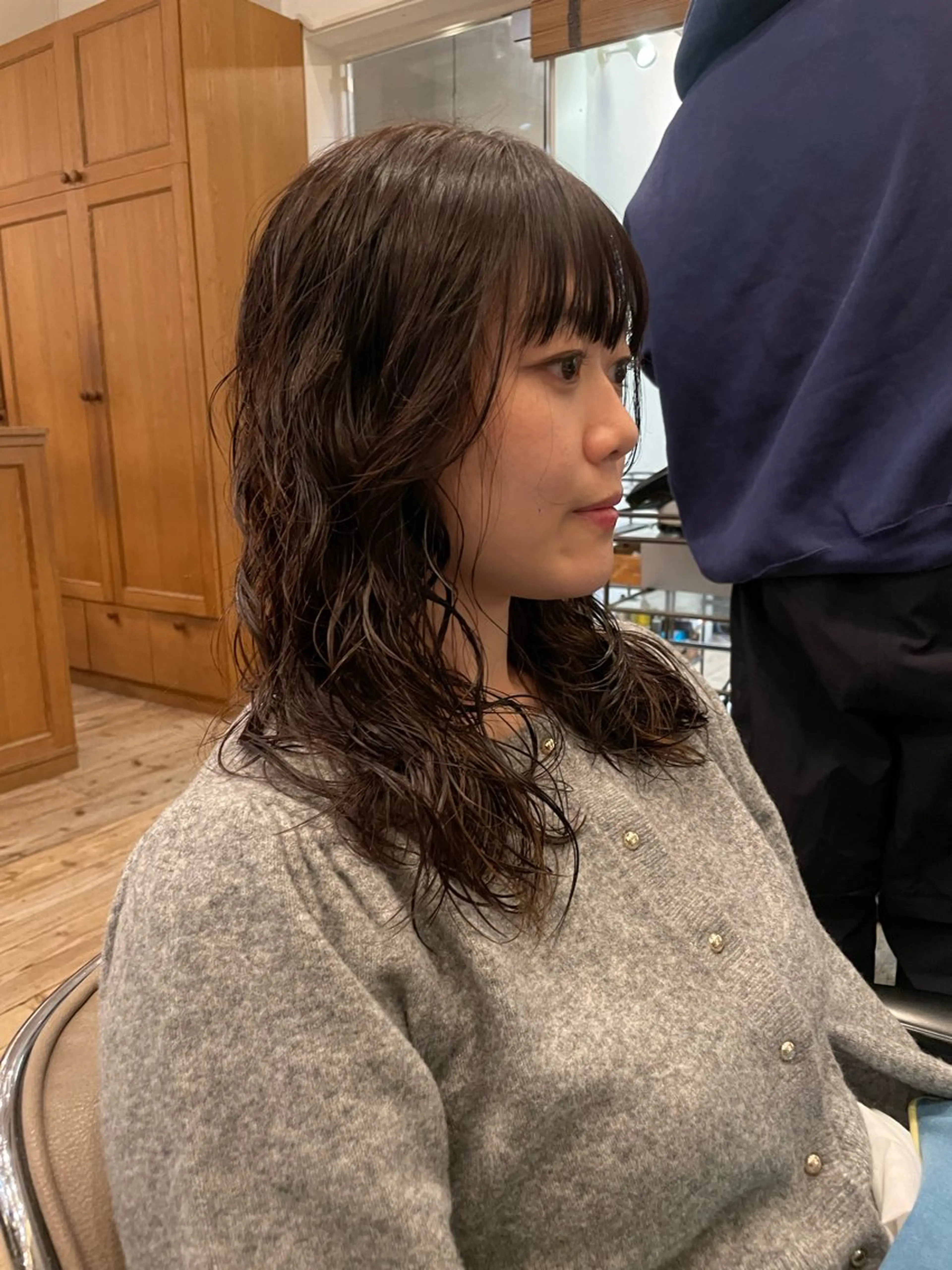 セミロング カット ヘアカラー パーマ トリートメント 🍁ロングパーマ.ニ ュアンス🍁陸来のヘアスタイル