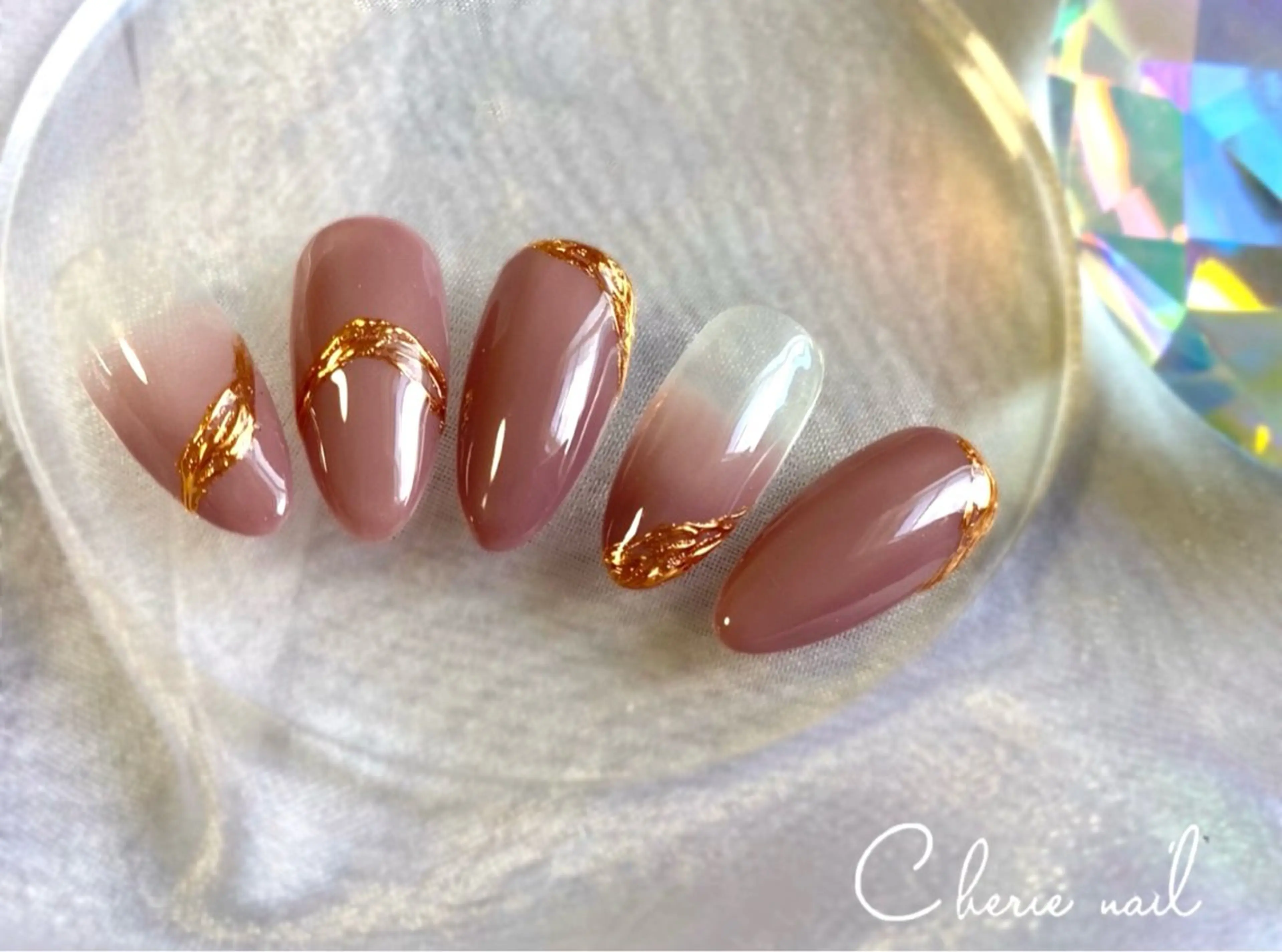 ネイル ジェルネイル グラデーション ミラーネイル ピンク ハンドネイル Cherienail yunaのネイルデザイン