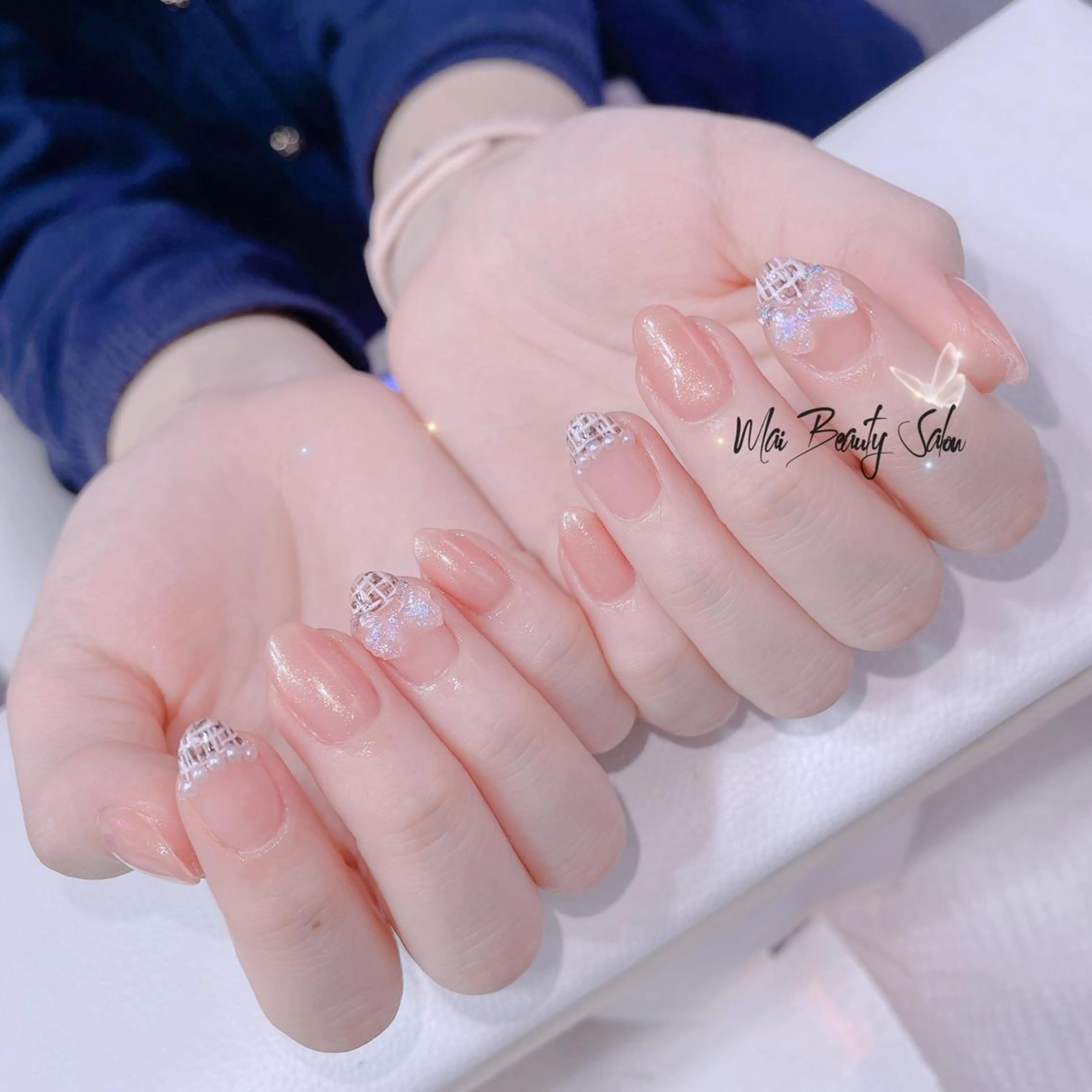 ネイル オーロラネイル 長さ出し フラッシュネイル フレンチネイル ジェルネイル MaiBeauty DanHiのネイルデザイン