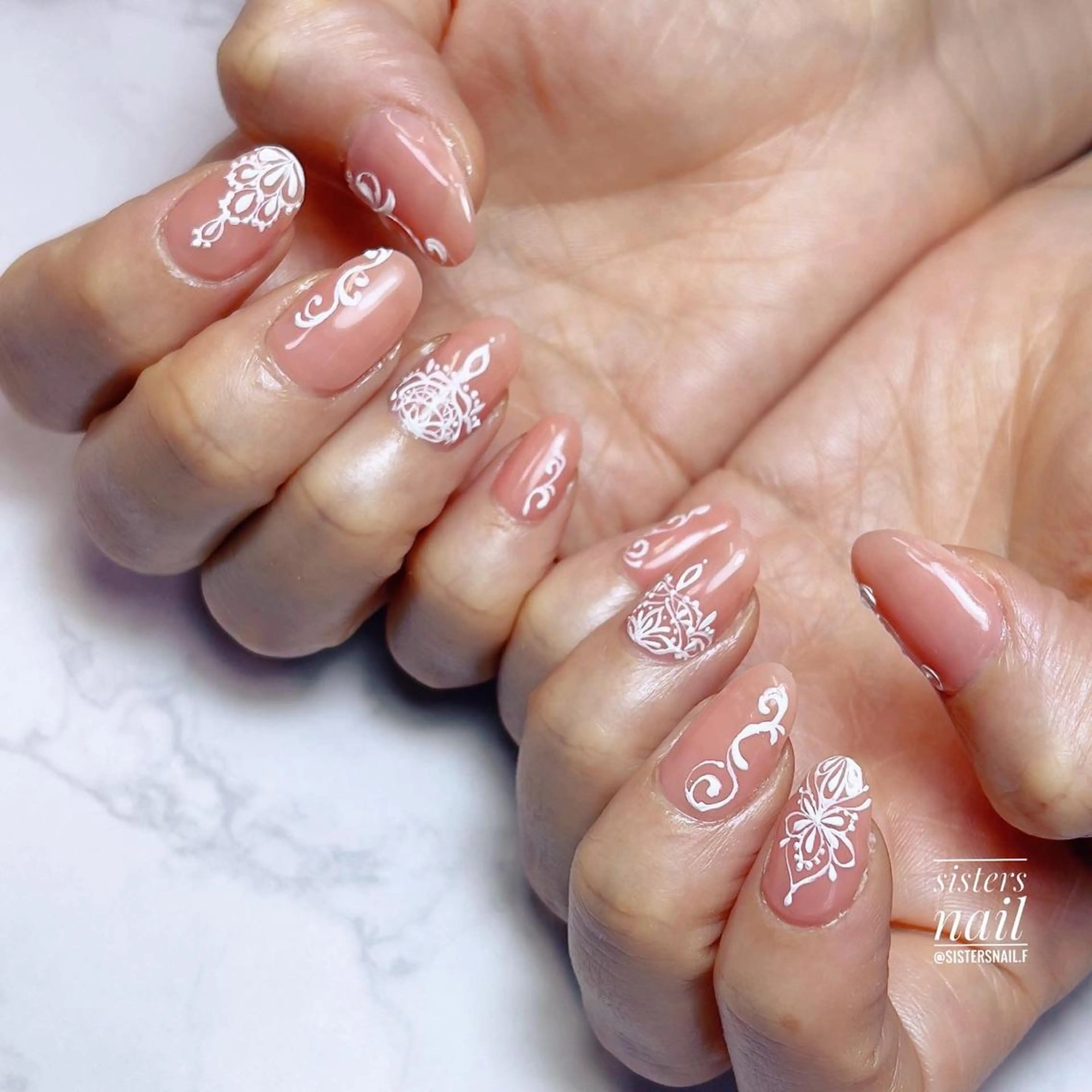 ネイル アートネイル レース 夏ネイル ブライダルネイル sisters nail.fのネイルデザイン