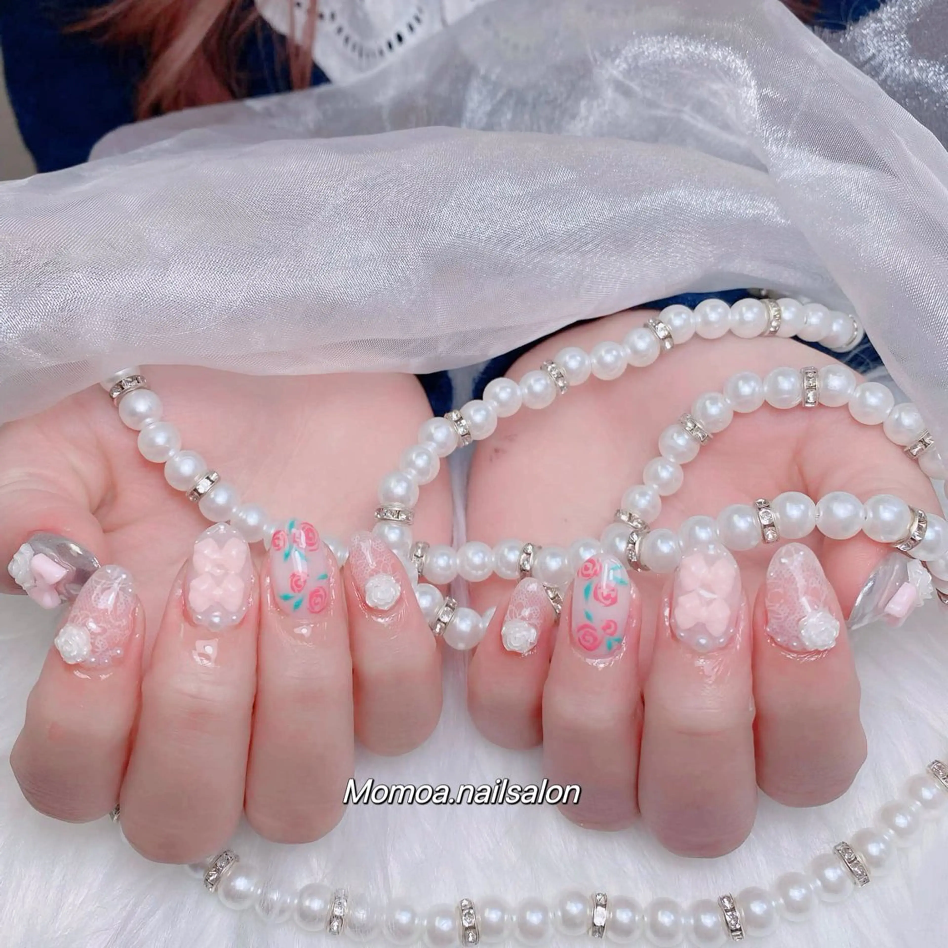 ネイル 成人式 ジェルネイル ロングネイル マグネットネイル ミディアムネイル ハンドネイル MoMoA Nail ネイル長さ出し専門店のネイルデザイン