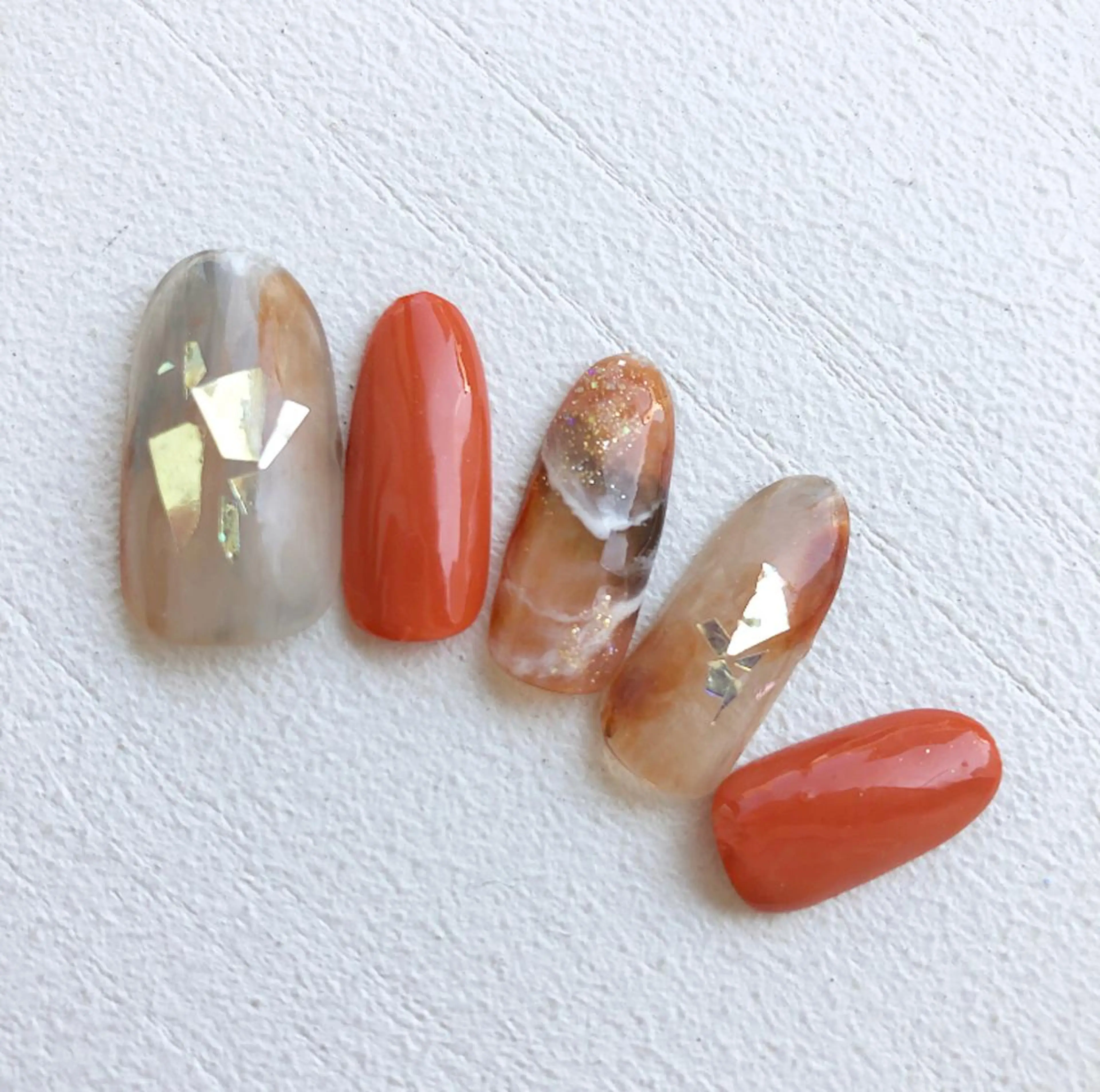 ネイル アートネイル 大理石ネイル(マーブル) ニュアンスネイル オレンジ rina eye&nailのマツエク・マツパデザイン