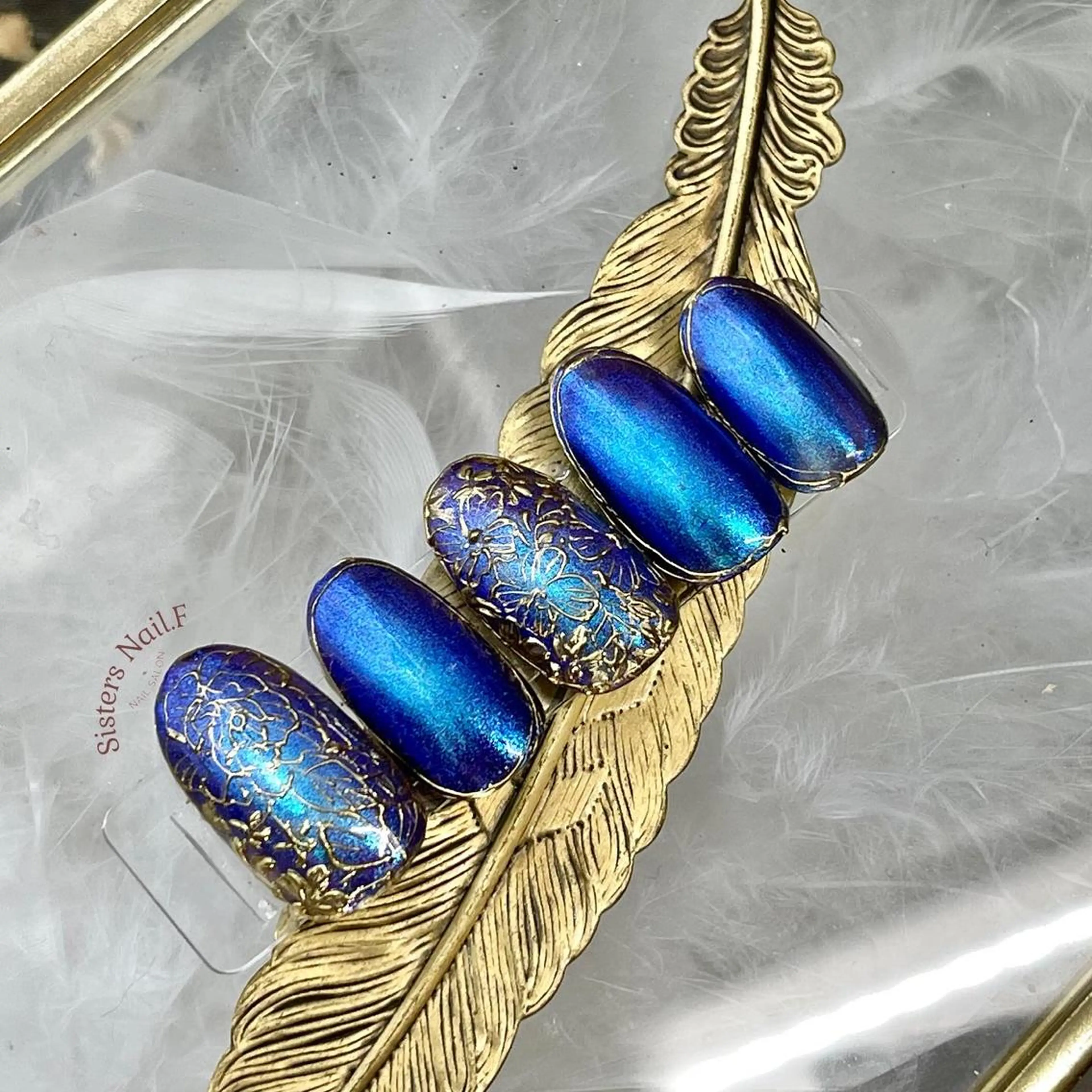 ネイル アートネイル フラワーネイル ジェルネイル ゴールド ミラーネイル sisters nail.fのネイルデザイン