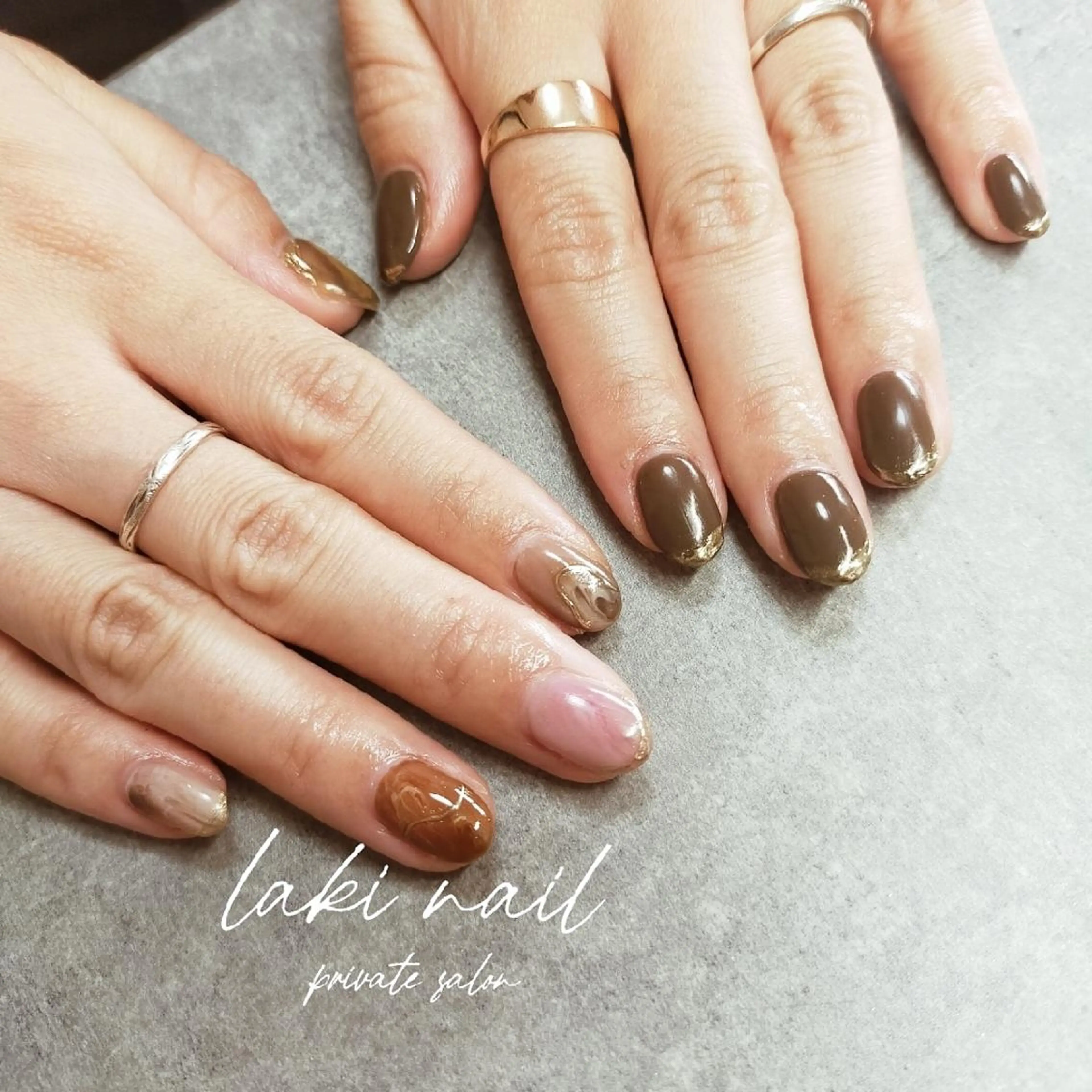 ネイル ブラウン クリアネイル 成人式 フレンチネイル 大理石ネイル(マーブル) ハンドネイル by lakiのネイルデザイン