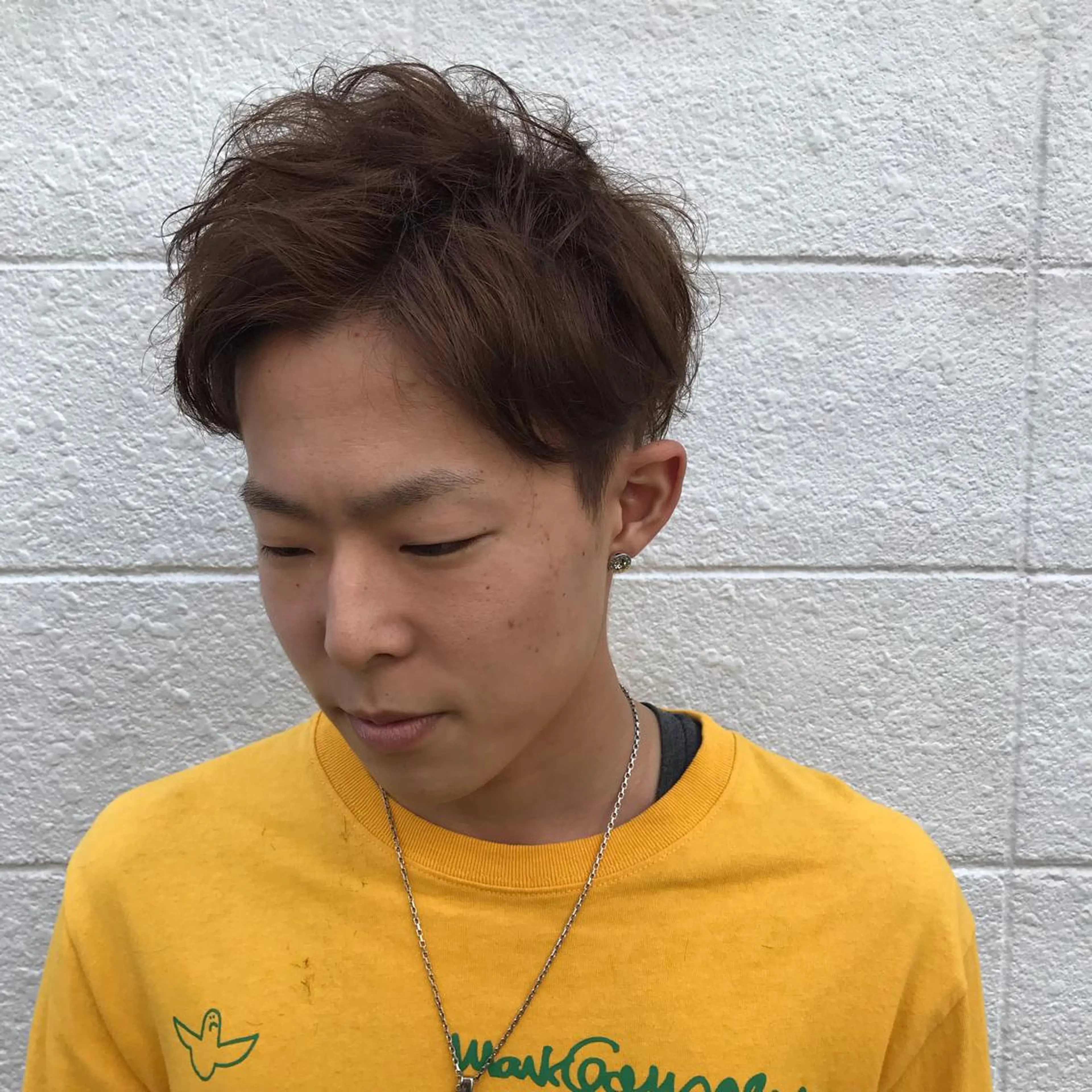 ショート カラー パーマ メンズ メンズパーマ アッシュ ミルクティーアッシュ JUNTA 梅田茶屋町のヘアスタイル