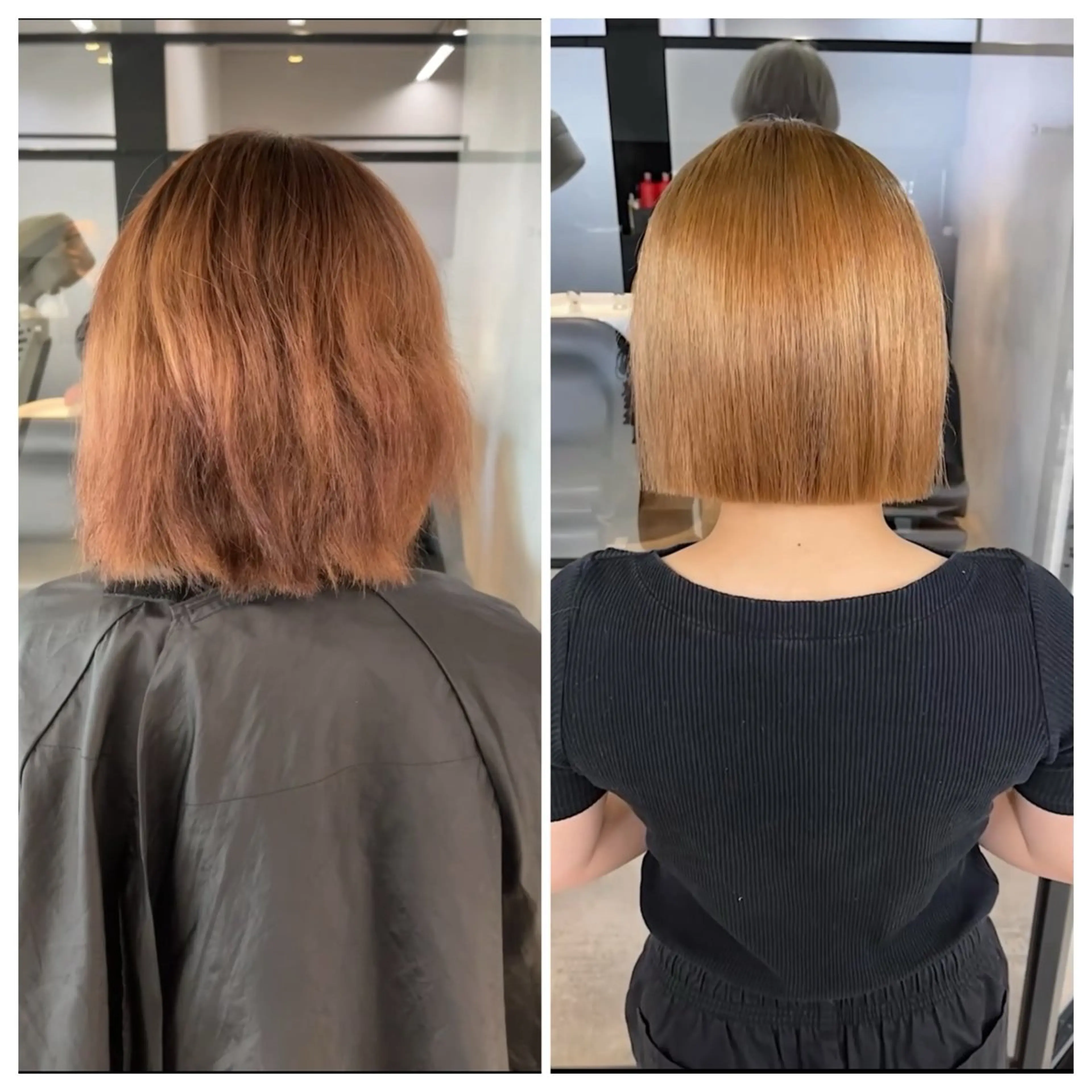 ショート 切りっぱなしボブ ボブ 縮毛矯正 トリートメント ヘアカラー 縮毛矯正 トリートメント け んブリーチ縮毛矯正のヘアスタイル