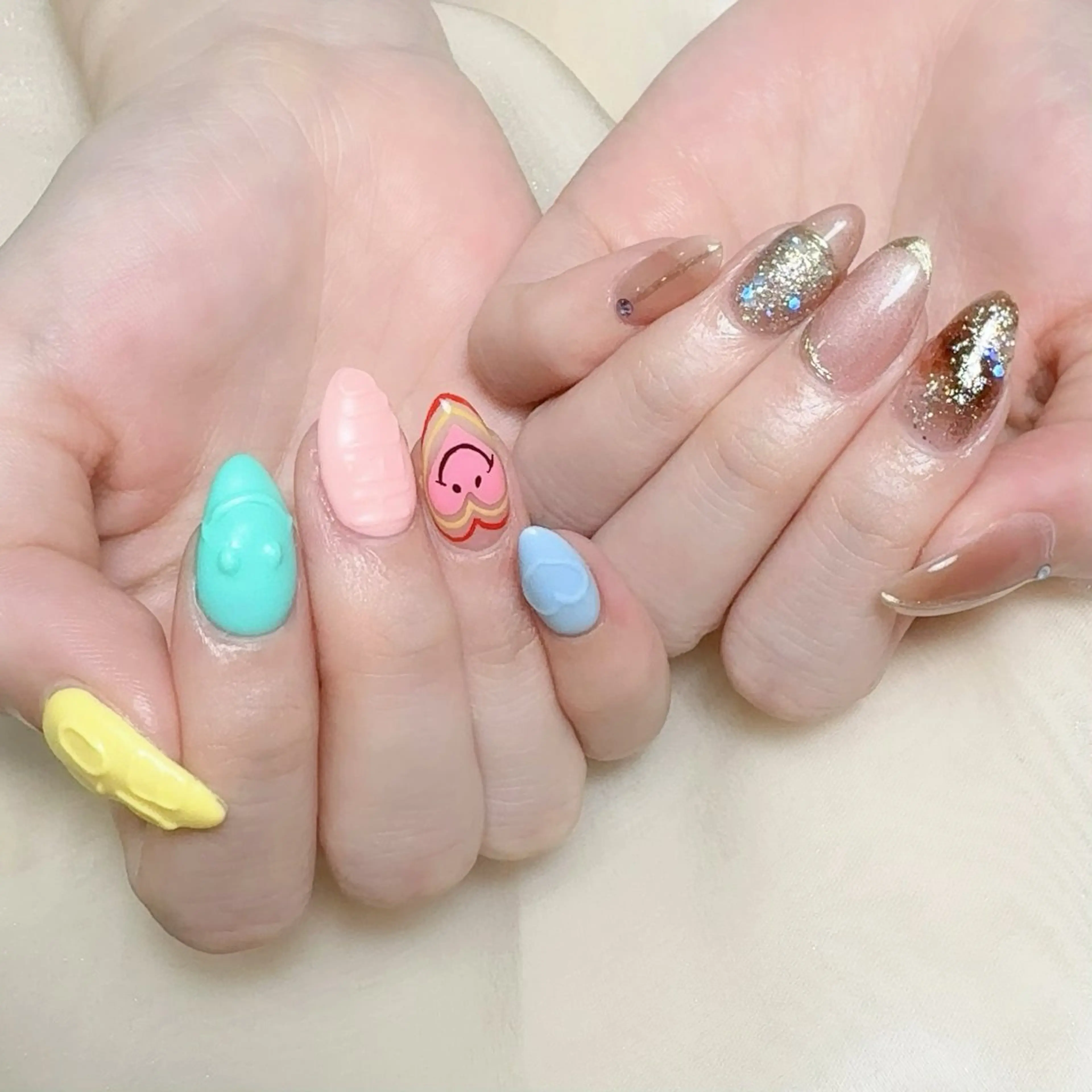 メンズ ネイル メンズ韓国風 アートネイル オーロラネイル ガーリー キラキラネイル ハンドネイル Nail salon 木にいるのネイルデザイン