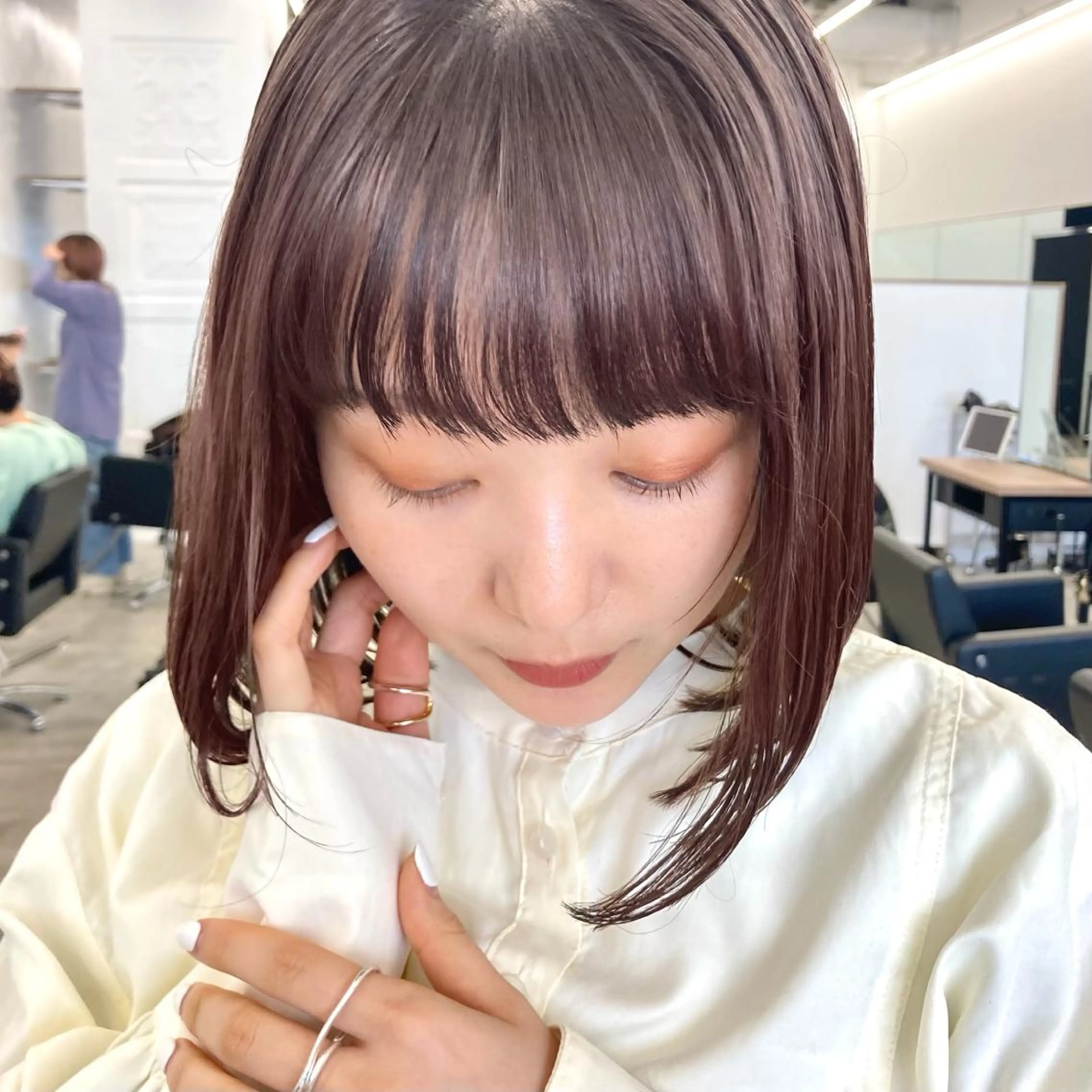 ミディアム カラー 暖色/艶髪/ボブ/ ショート/Ayaのヘアスタイル