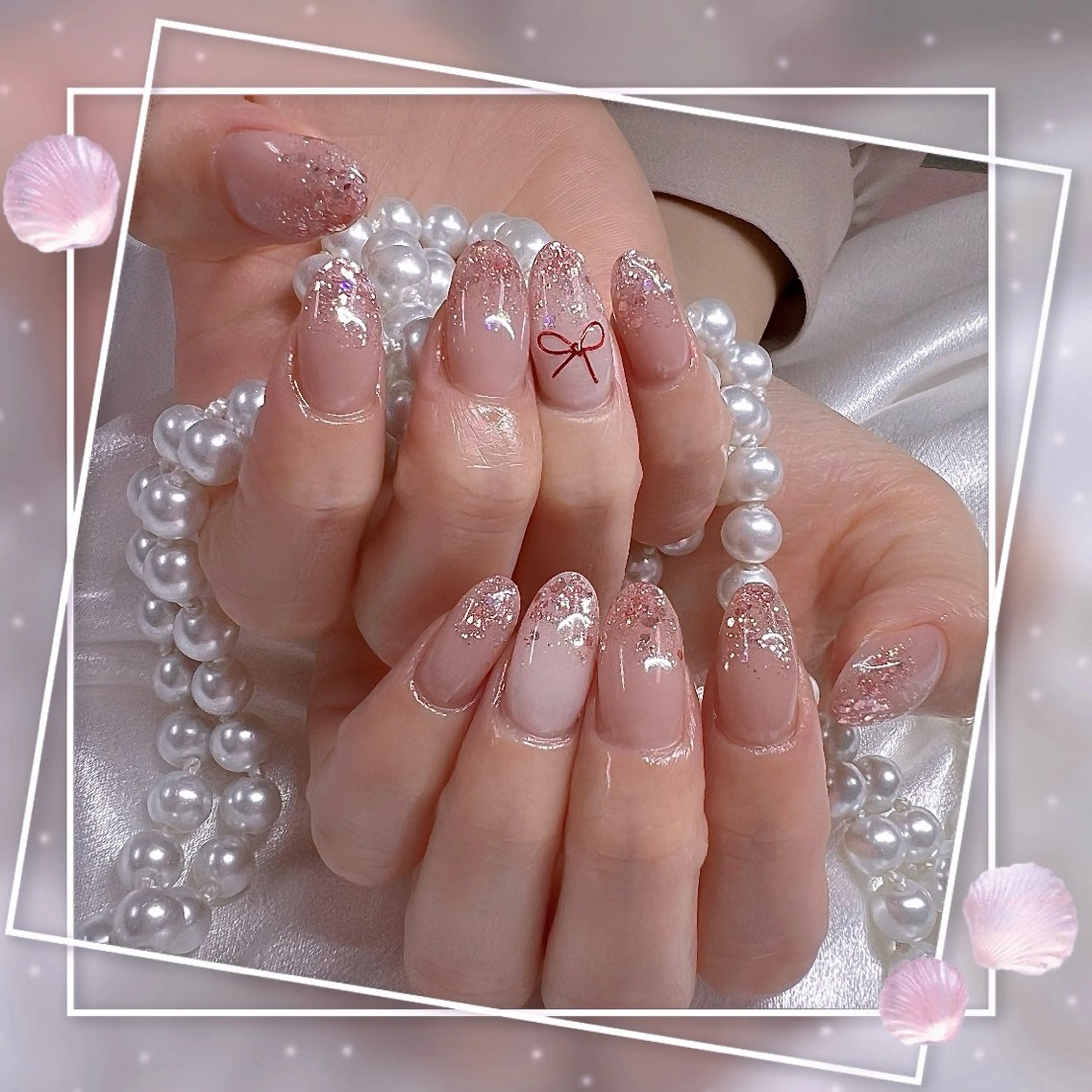ネイル フレンチネイル グラデーション キラキラネイル 韓国ネイル マグネットネイル Chill Nailsalonのネイルデザイン